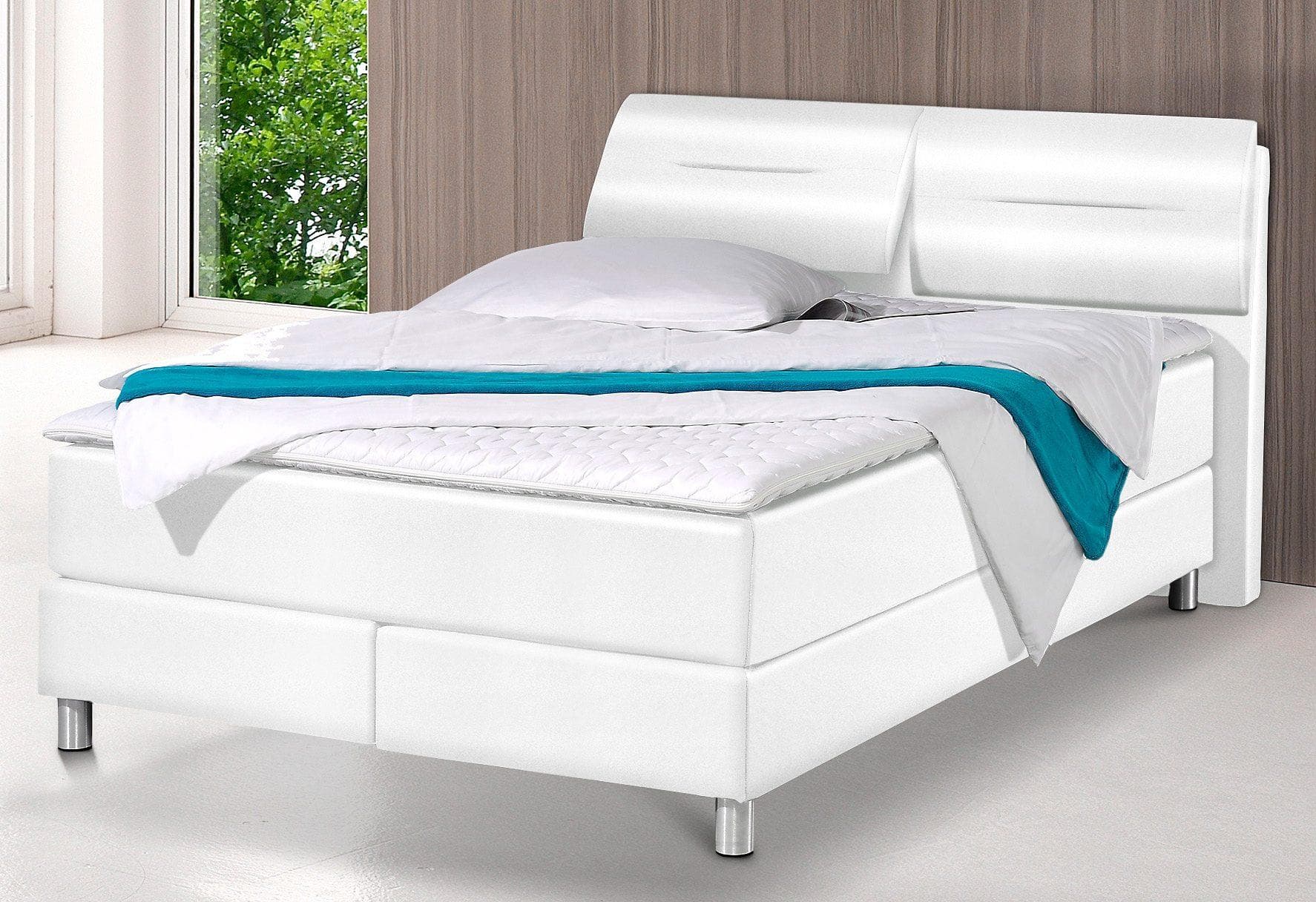 Boxspringbett MAINTAL Weiß Kunstleder 140x200 cm H2