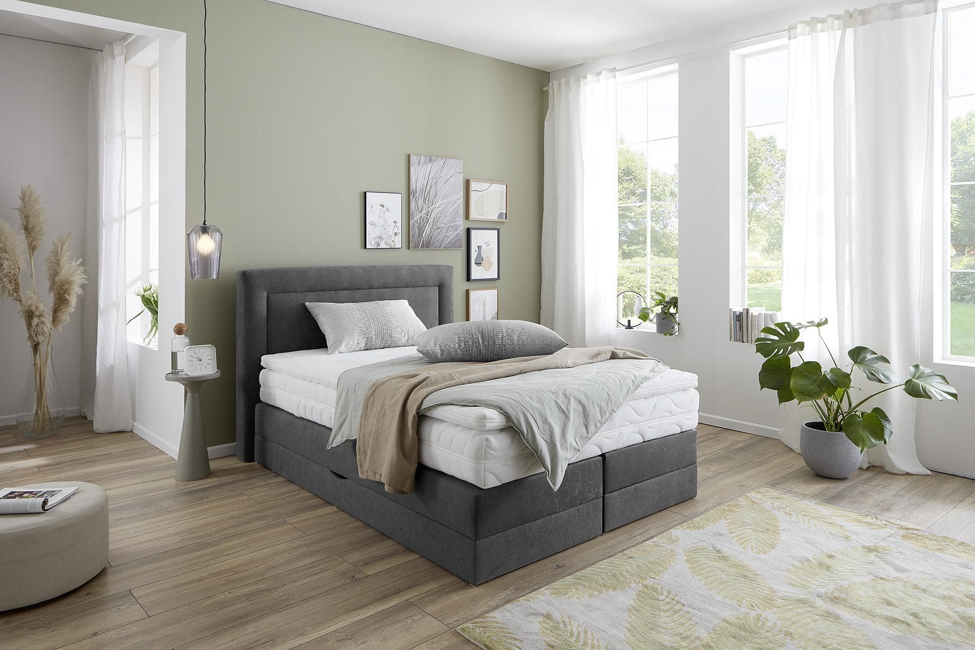 Westfalia Schlafkomfort Boxspringbett Grau mit Bettkasten