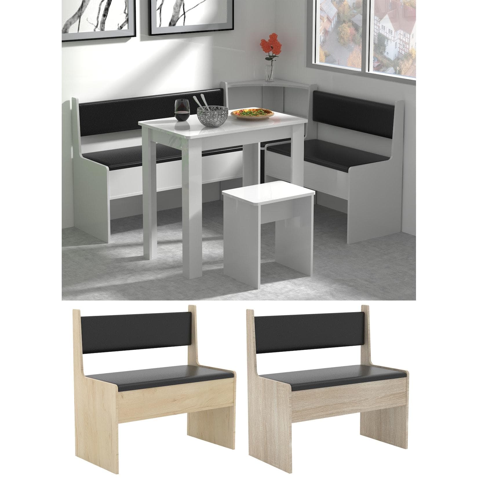 Eckbank Essgruppe aus Holz mit integrierter Truhe