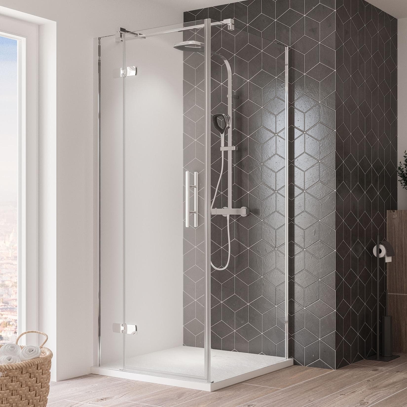 Breuer Avanta Seitenwand 900 Alu Chromeffekt Klarglas