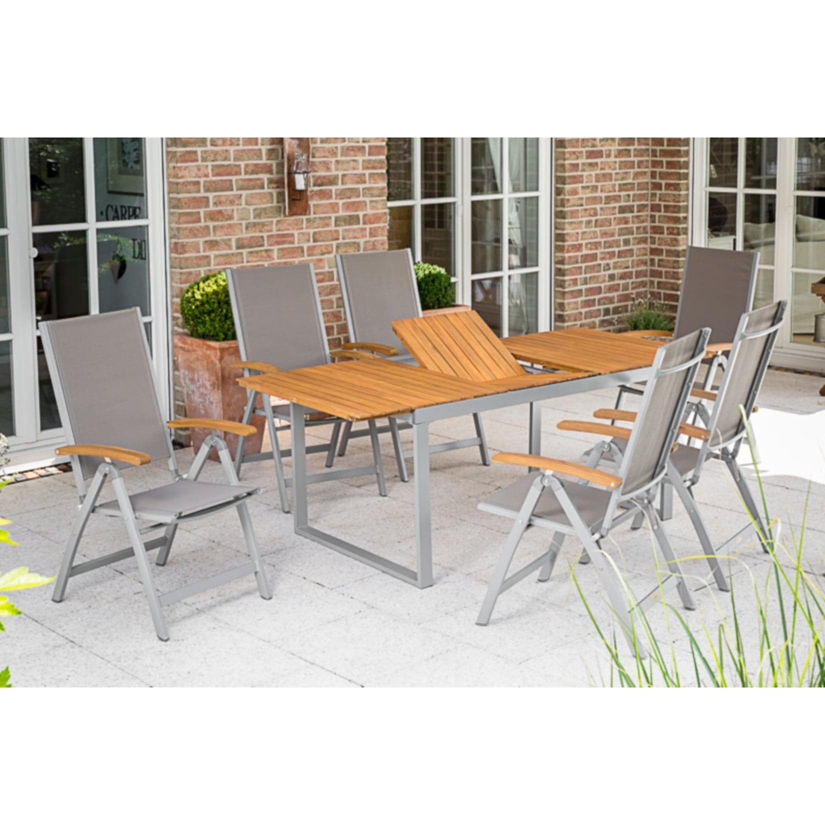 Merxx Naxos 7-tlg. Gartenmöbel Set mit Klappsesseln und Ausziehtisch