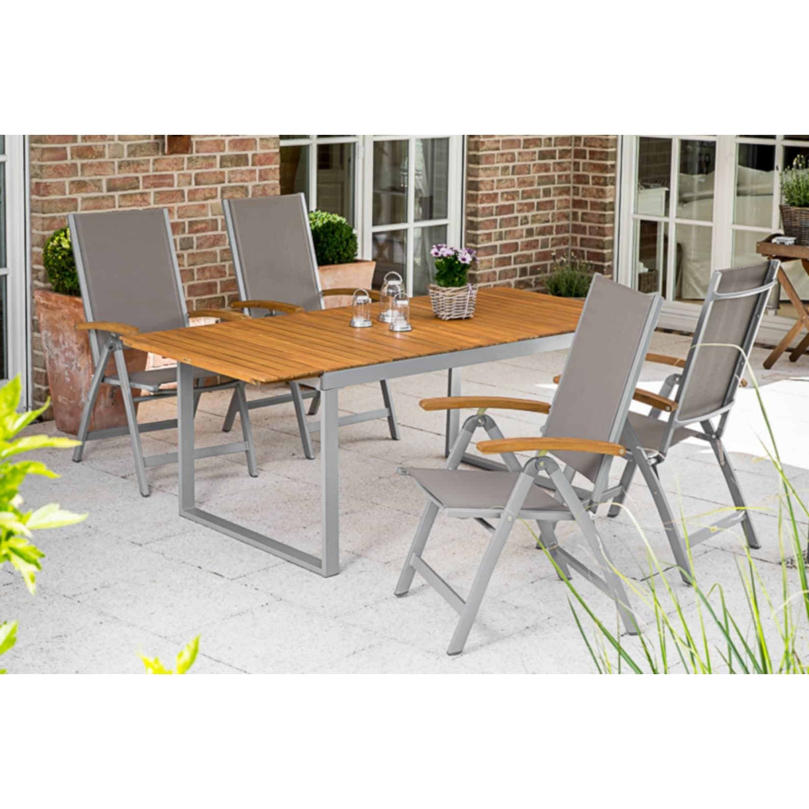 MERXX Naxos Garten-Essgruppe 5-tlg. mit Ausziehtisch & Klappsessel
