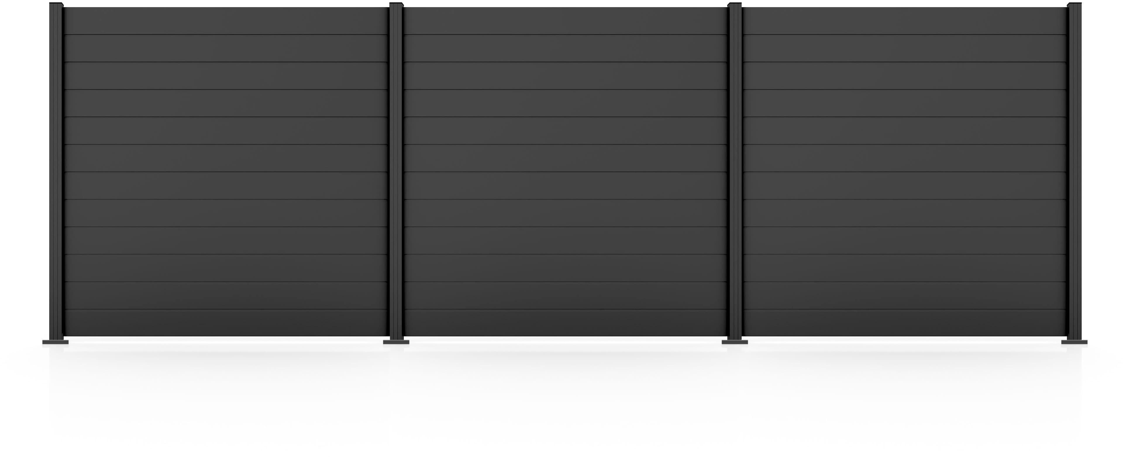 Anthrazitfarbener Aluminium-Zaun mit Sicht- und Windschutz