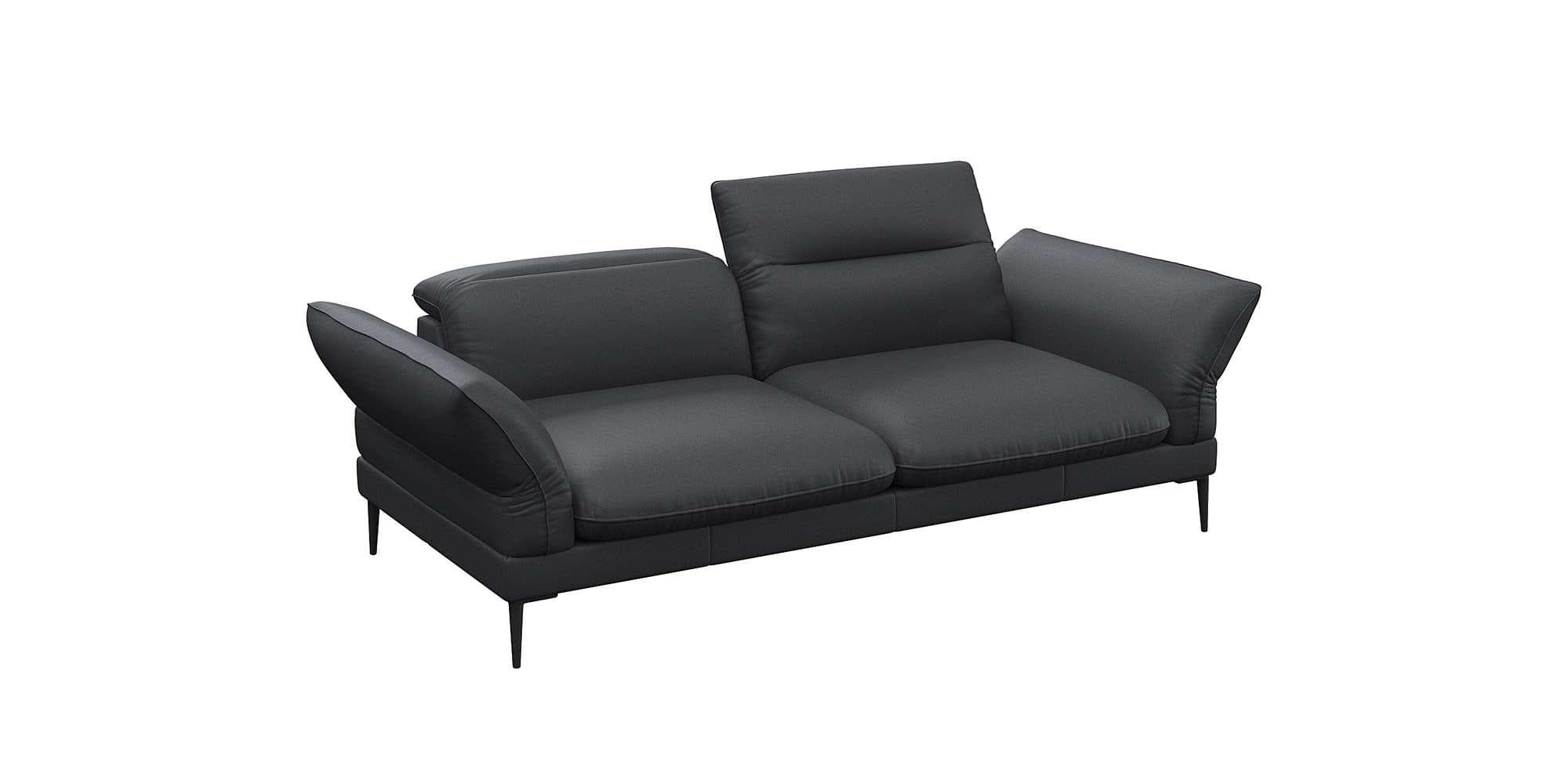 FLEXLUX Salino 2,5-Sitzer Sofa Schwarz Echtleder Relaxsofa