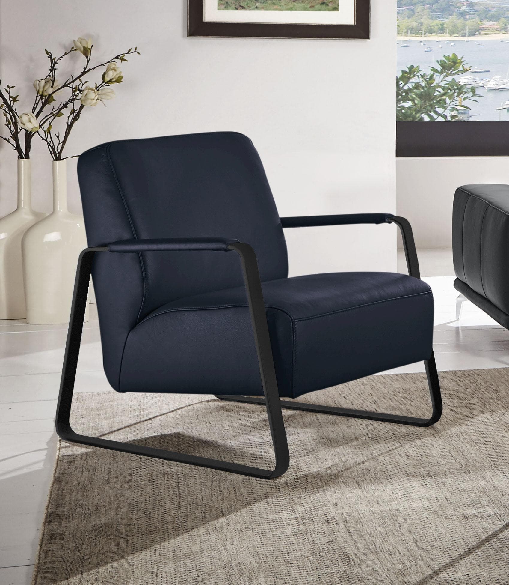 W.SCHILLIG quadroo Cocktailsessel Blau Leder