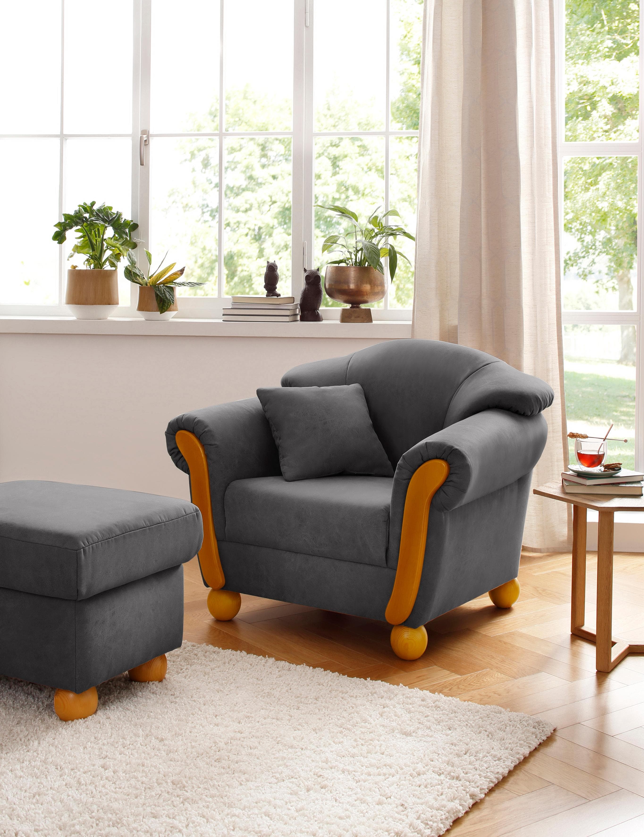 HOME AFFAIRE Milano Loungesessel Grau Microfaser Lederoptik