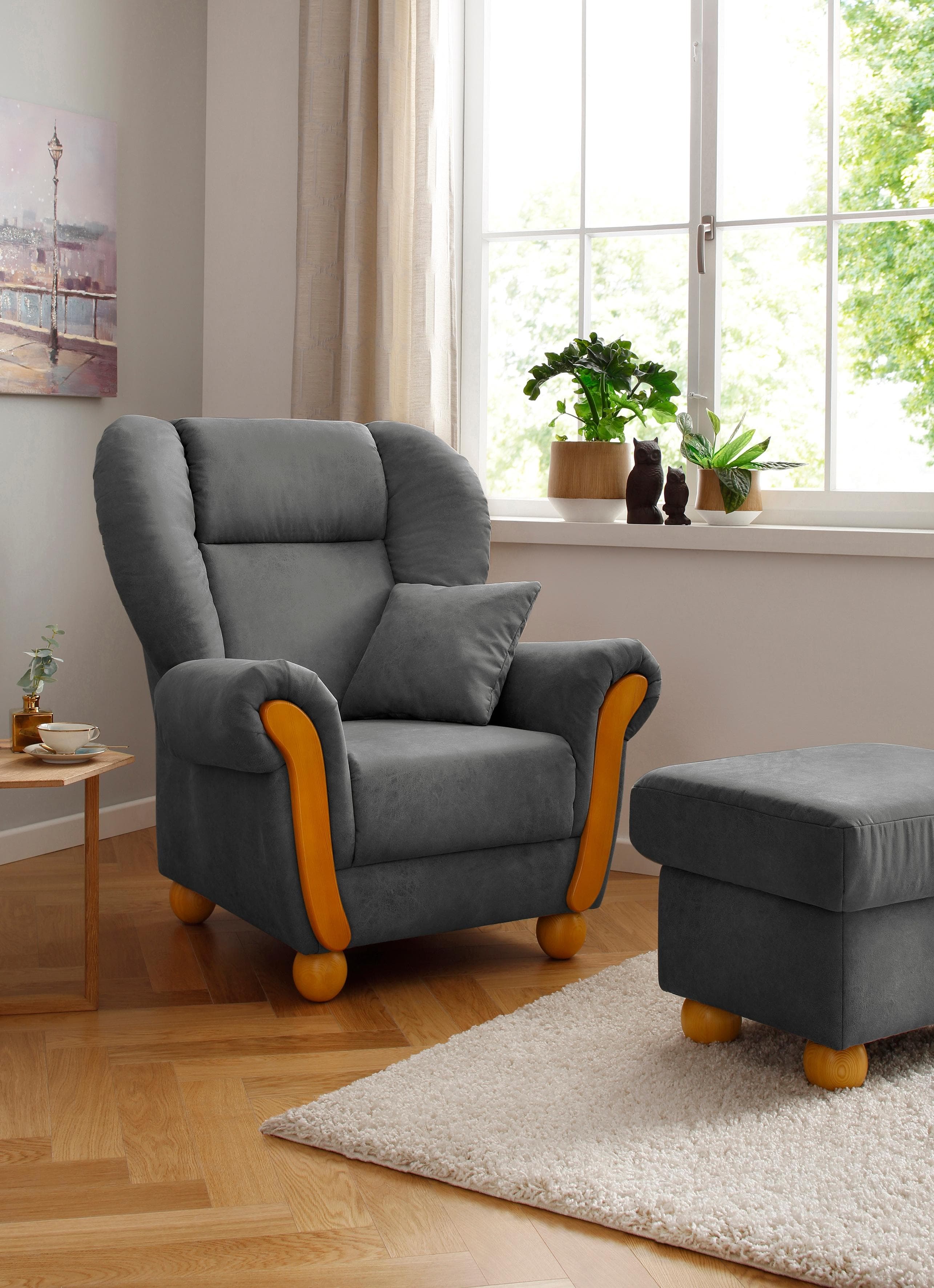 HOME AFFAIRE Loungesessel Milano Vintage Hochlehnsessel Grau Lederoptik