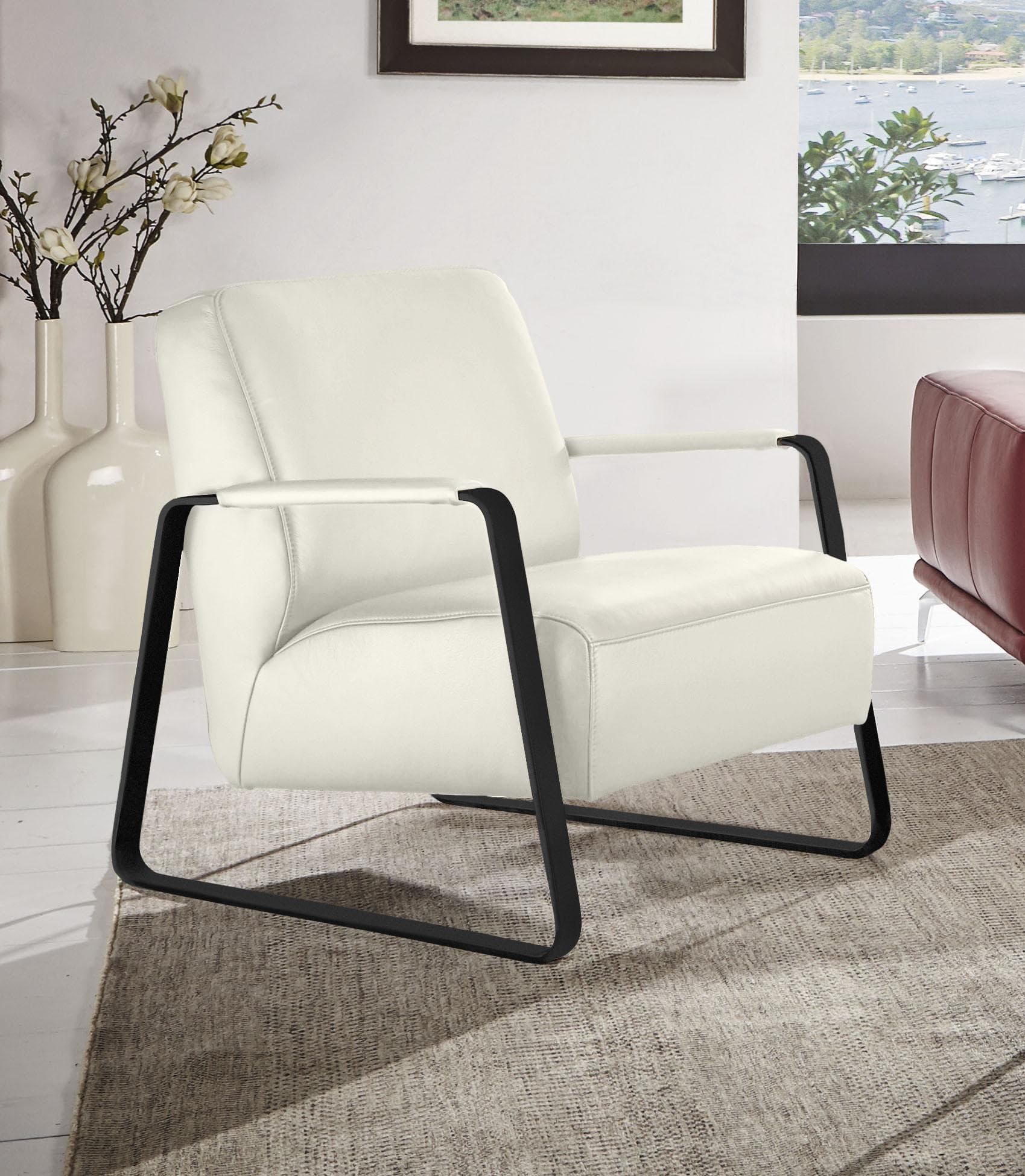 W.SCHILLIG quadroo Cocktailsessel Weiß mit Lederbezug