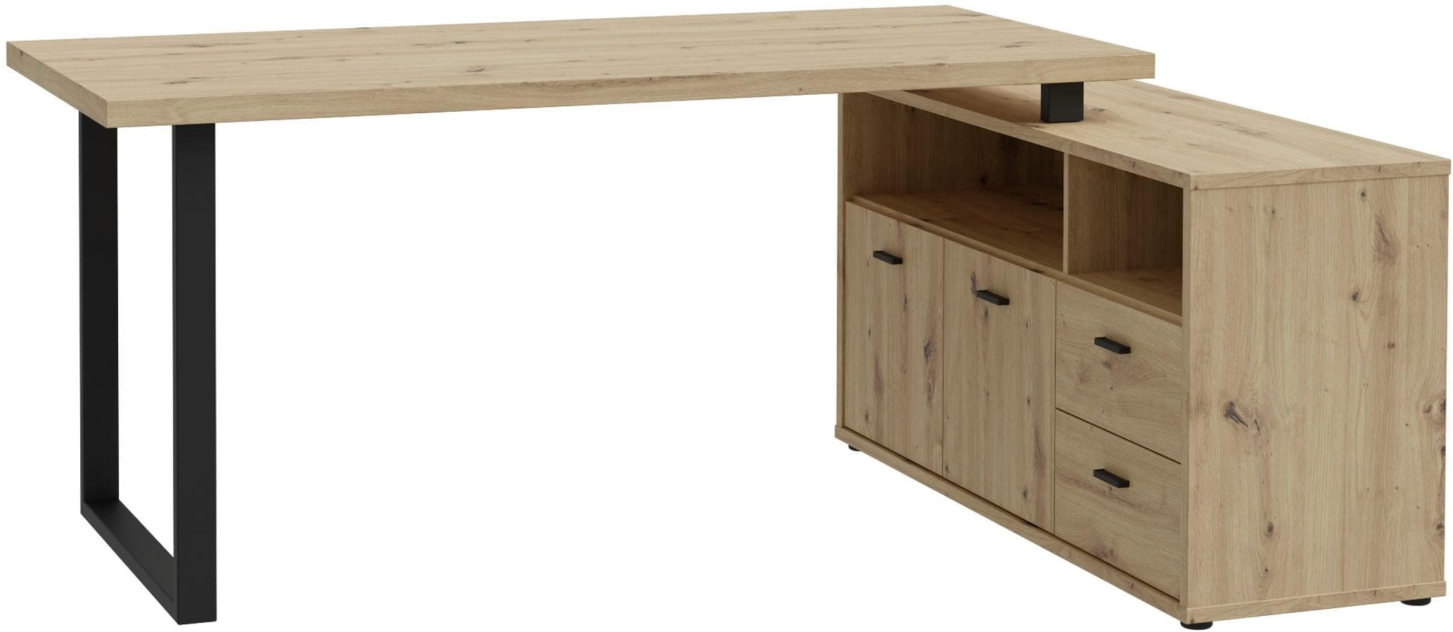 Eckschreibtisch FORTE Goldsboro Braun Schwarz mit Schubladen