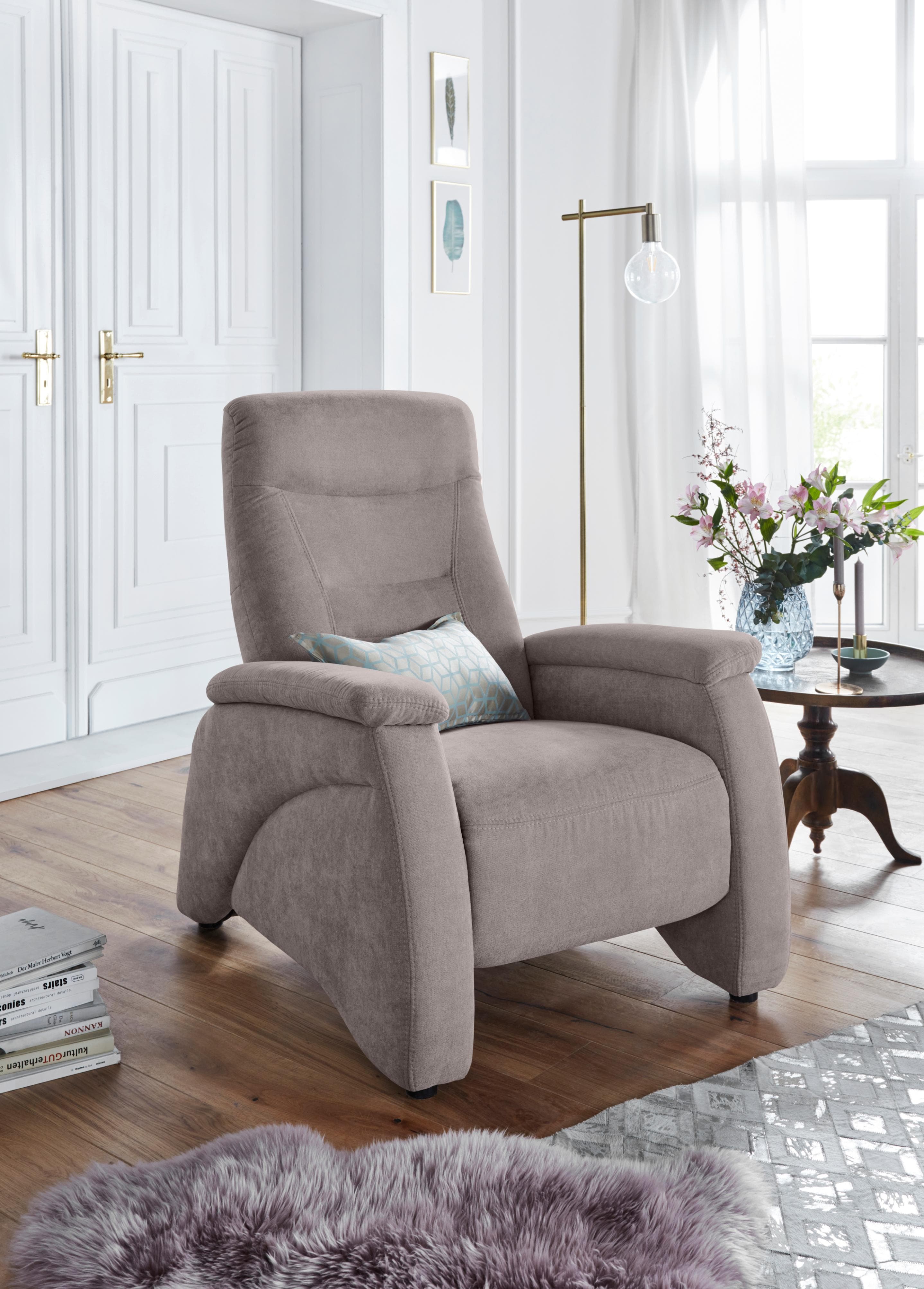 EXXPO Relaxsessel Ascoli Taupe mit Relaxfunktion und Lederbezug