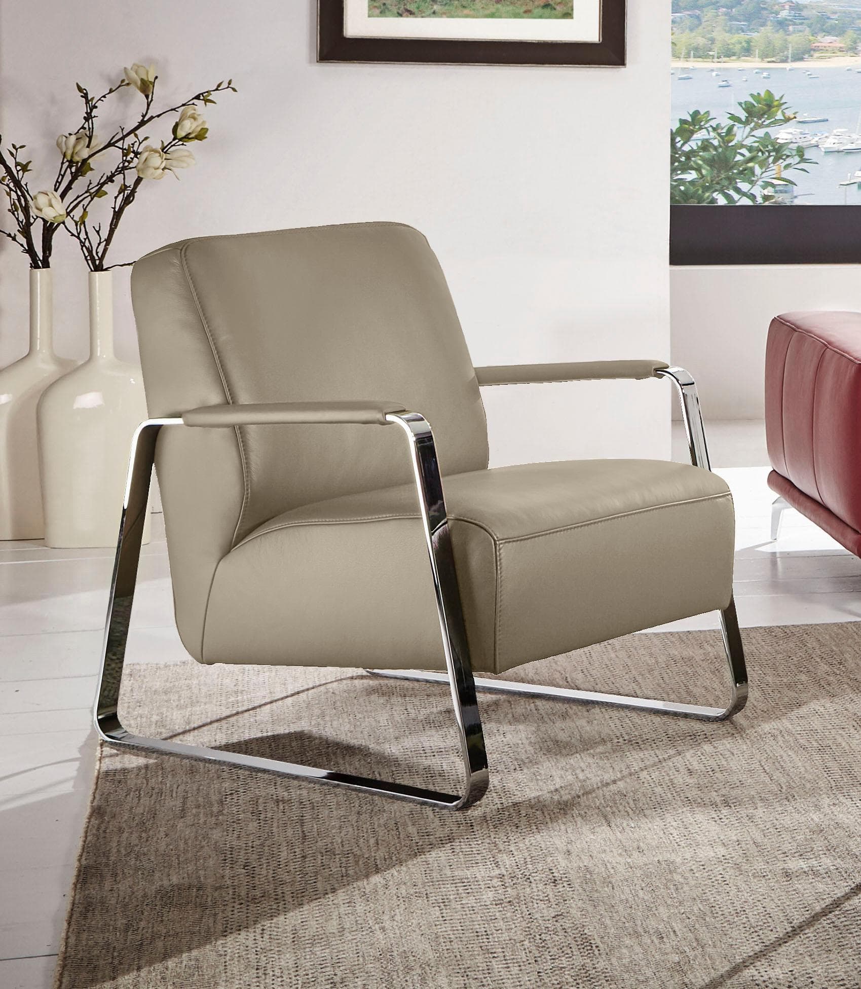 W.SCHILLIG Cocktailsessel quadroo Beige Longlife Leder