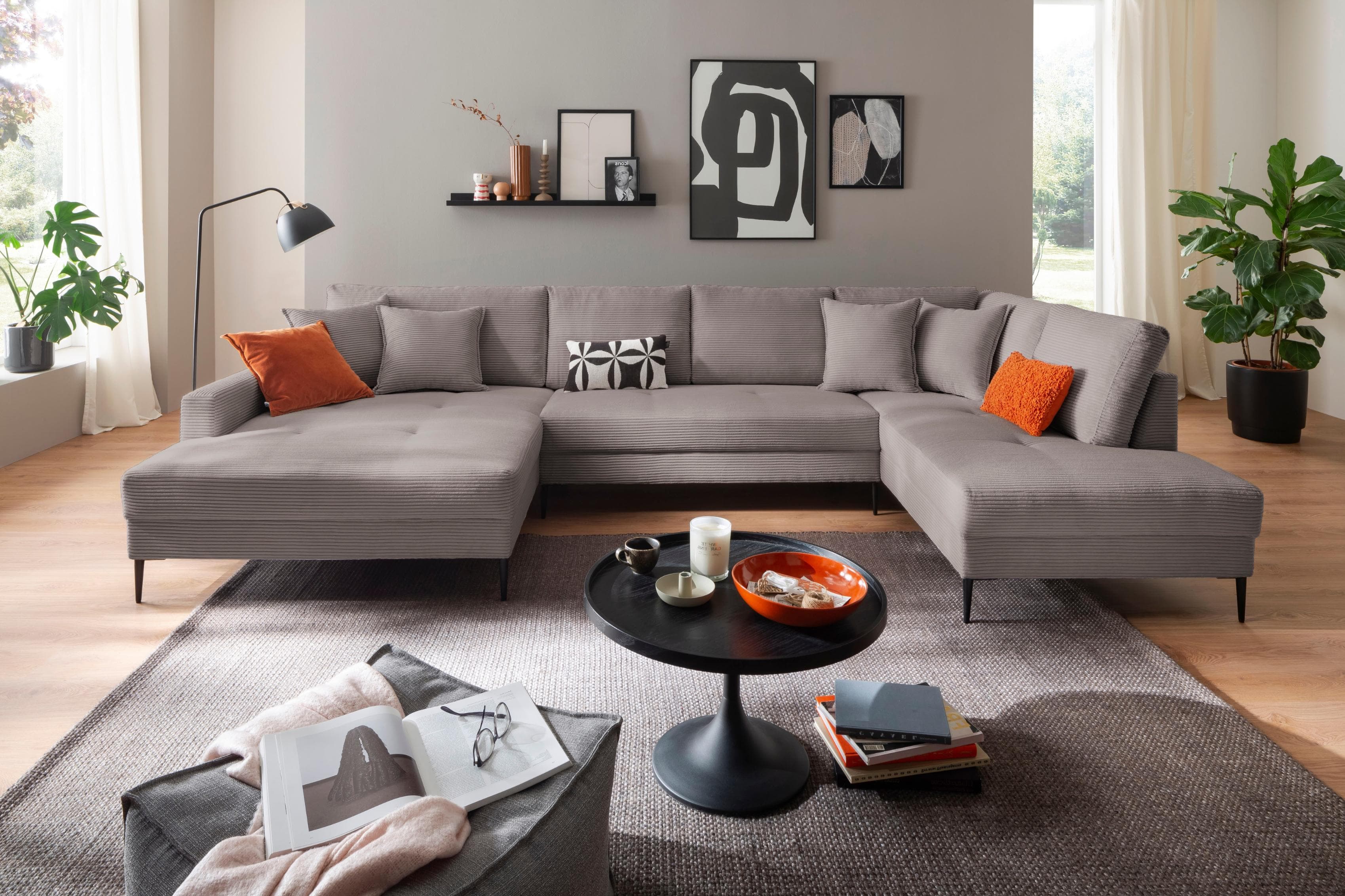 Wohnlandschaft TRENDS BY HG Summer U-Form Grau Cord