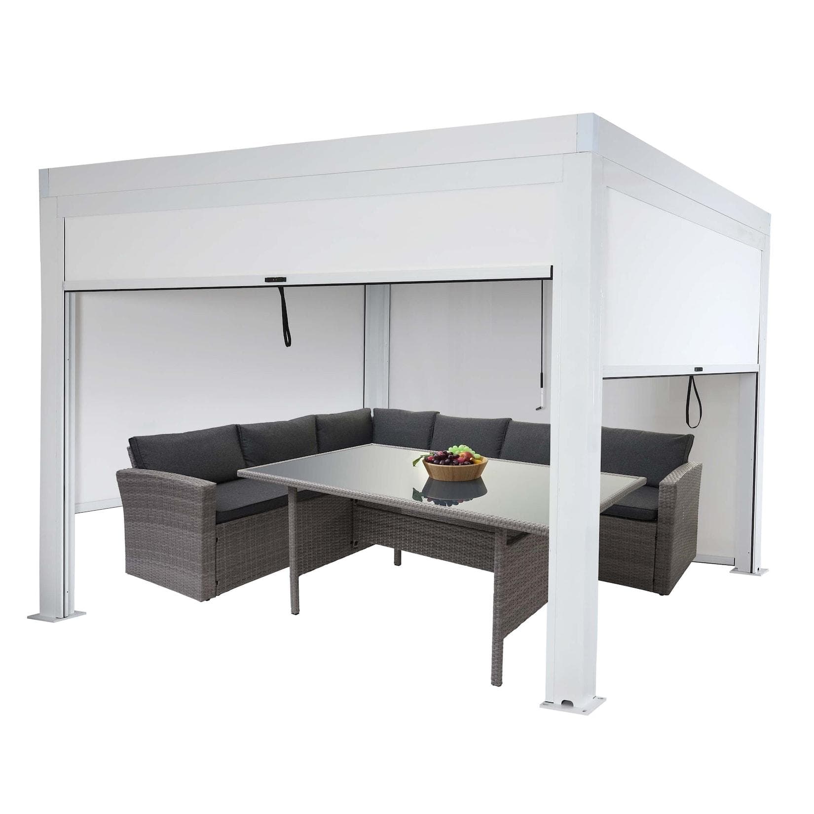 MCW Pergola 3x3m mit Seitenwand weiß Lamellen-Pavillon