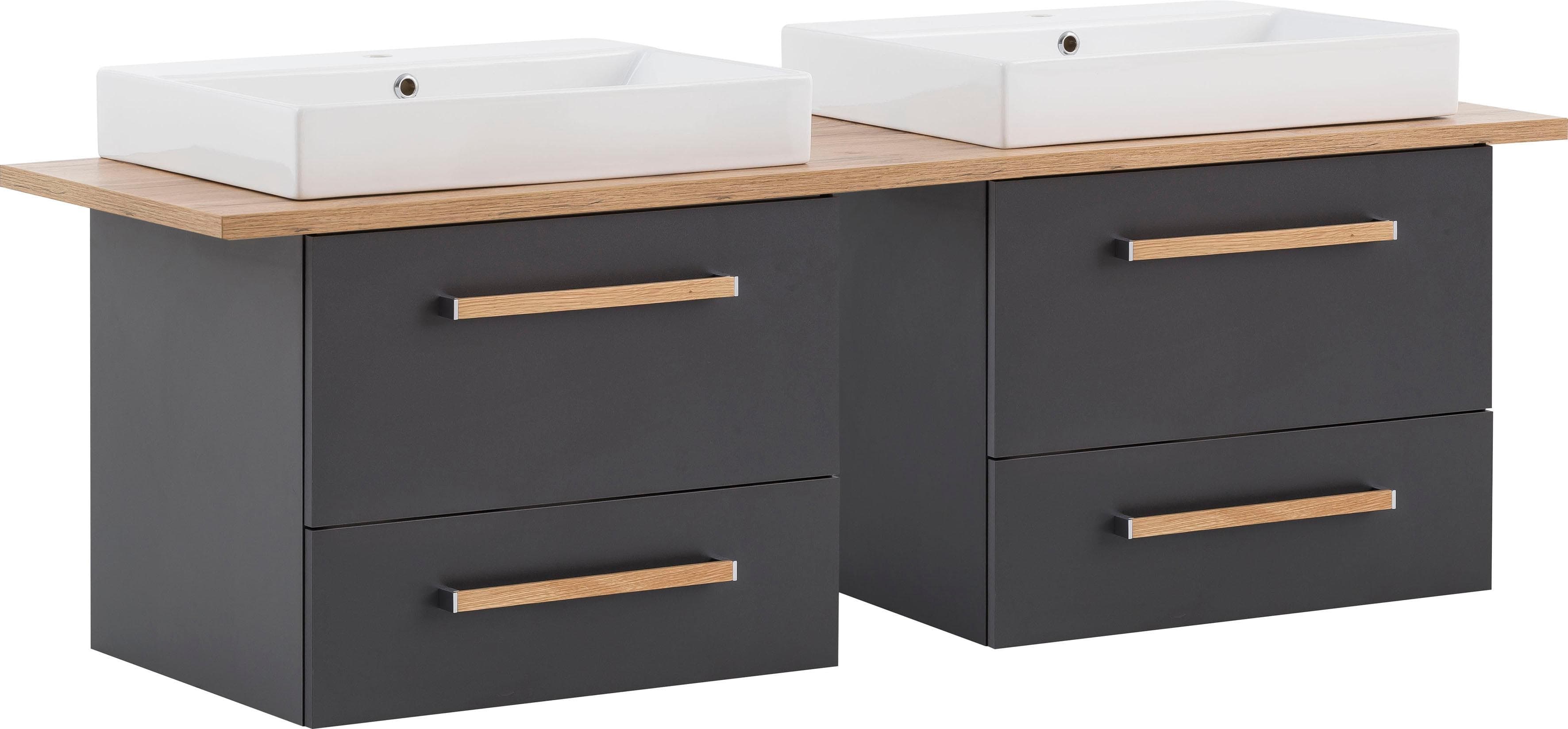 MÖBELPARTNER Waschbecken mit Unterschrank Duo Anthrazit Eiche Landhaus