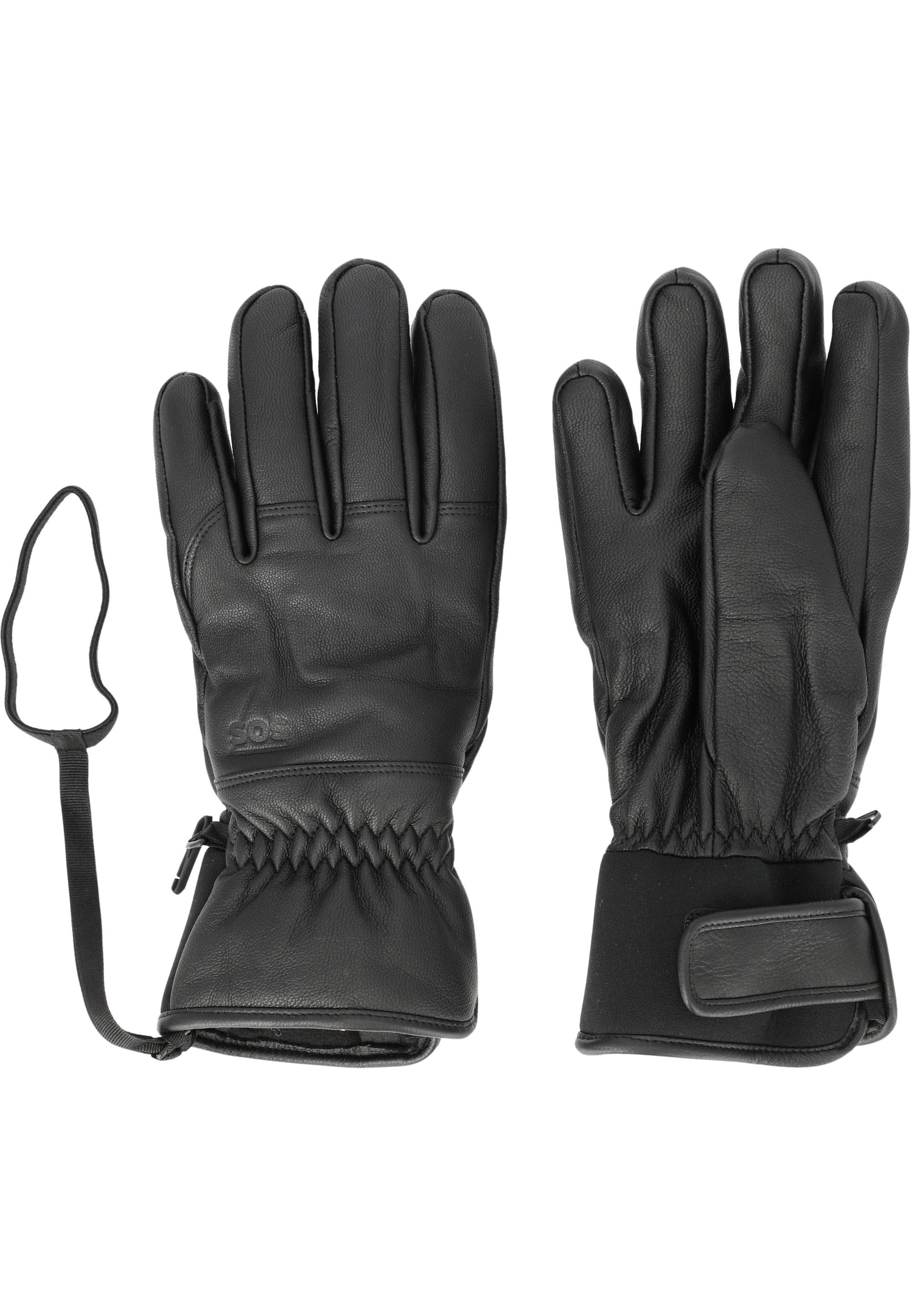 SOS Skihandschuhe Stoneham Damen Gr. 7 Schwarz-Grau Leder Primaloft-Futter