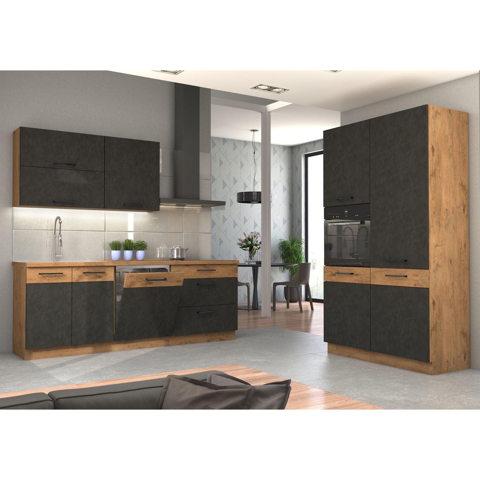 VIGO Matera Küche Grau Lancelot 220+120 cm Einbauküche