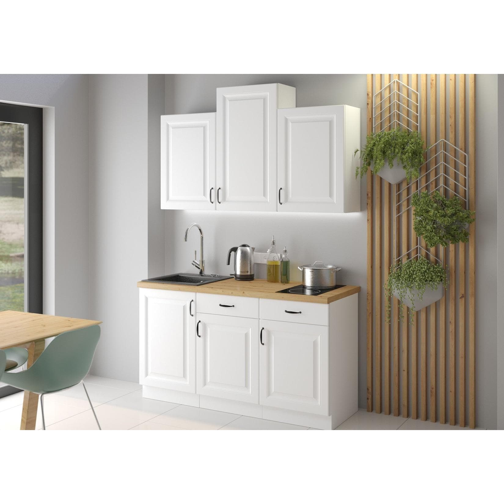 Landhausküche Stilo Weiß Matt 150 cm Küchenzeile