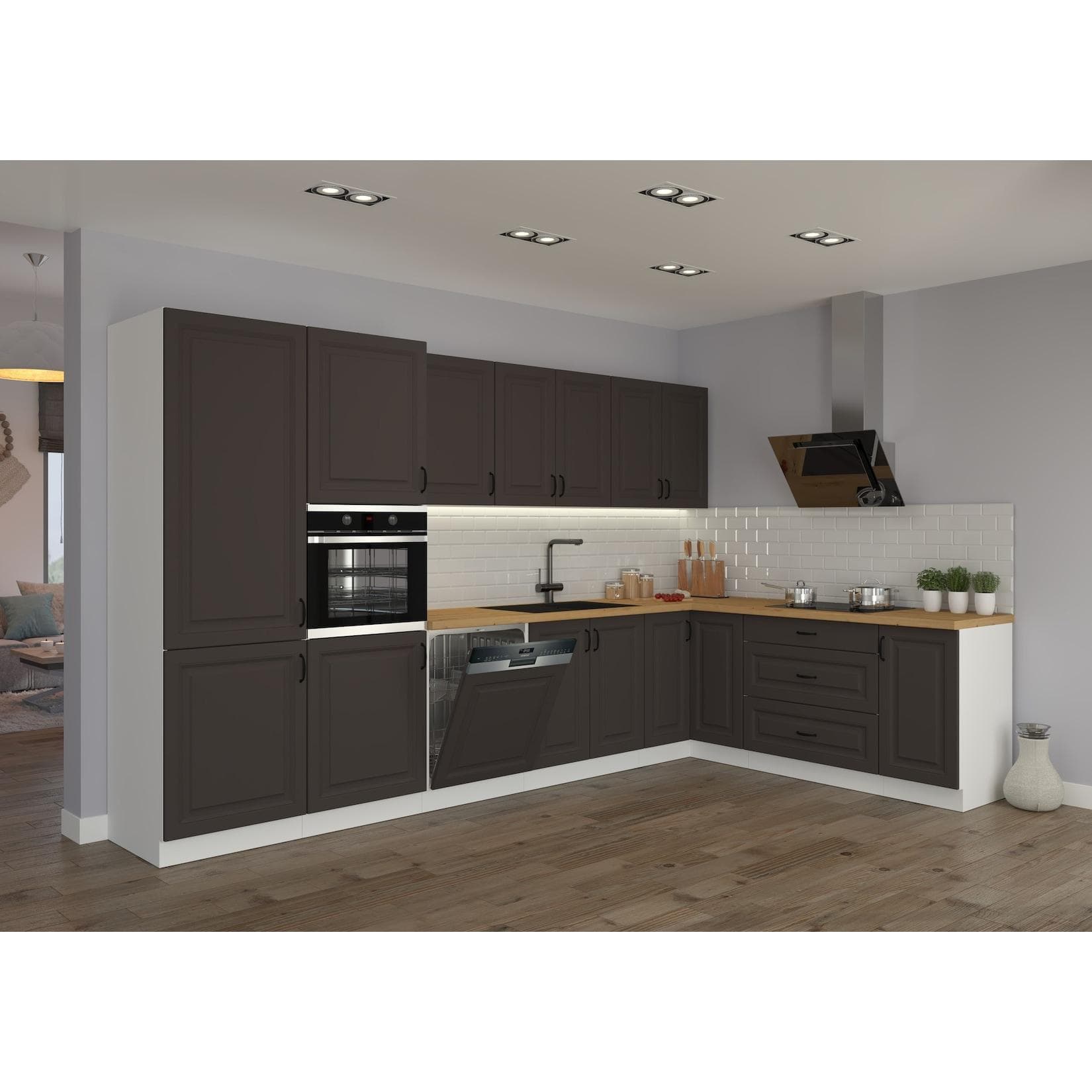 Landhaus Küche Stilo Grau 350x210cm Küchenzeile Einbauküche Eckküche
