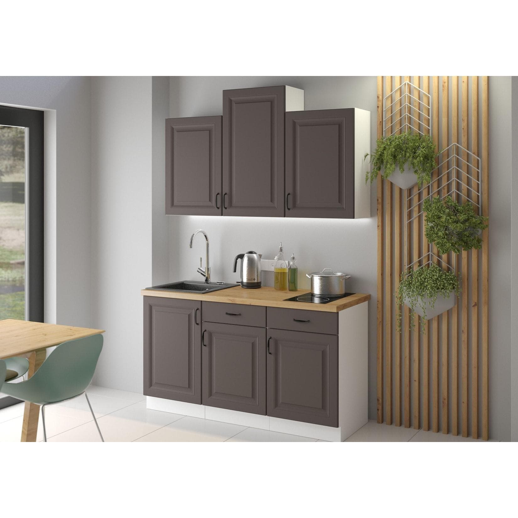Landhaus Küche Stilo Grau 150 cm Küchenzeile Einbauküche