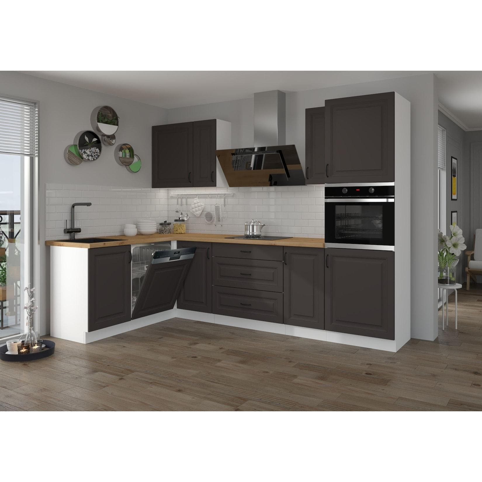 Landhaus Küche Stilo Grau Weiß Matt Einbauküche Eckküche