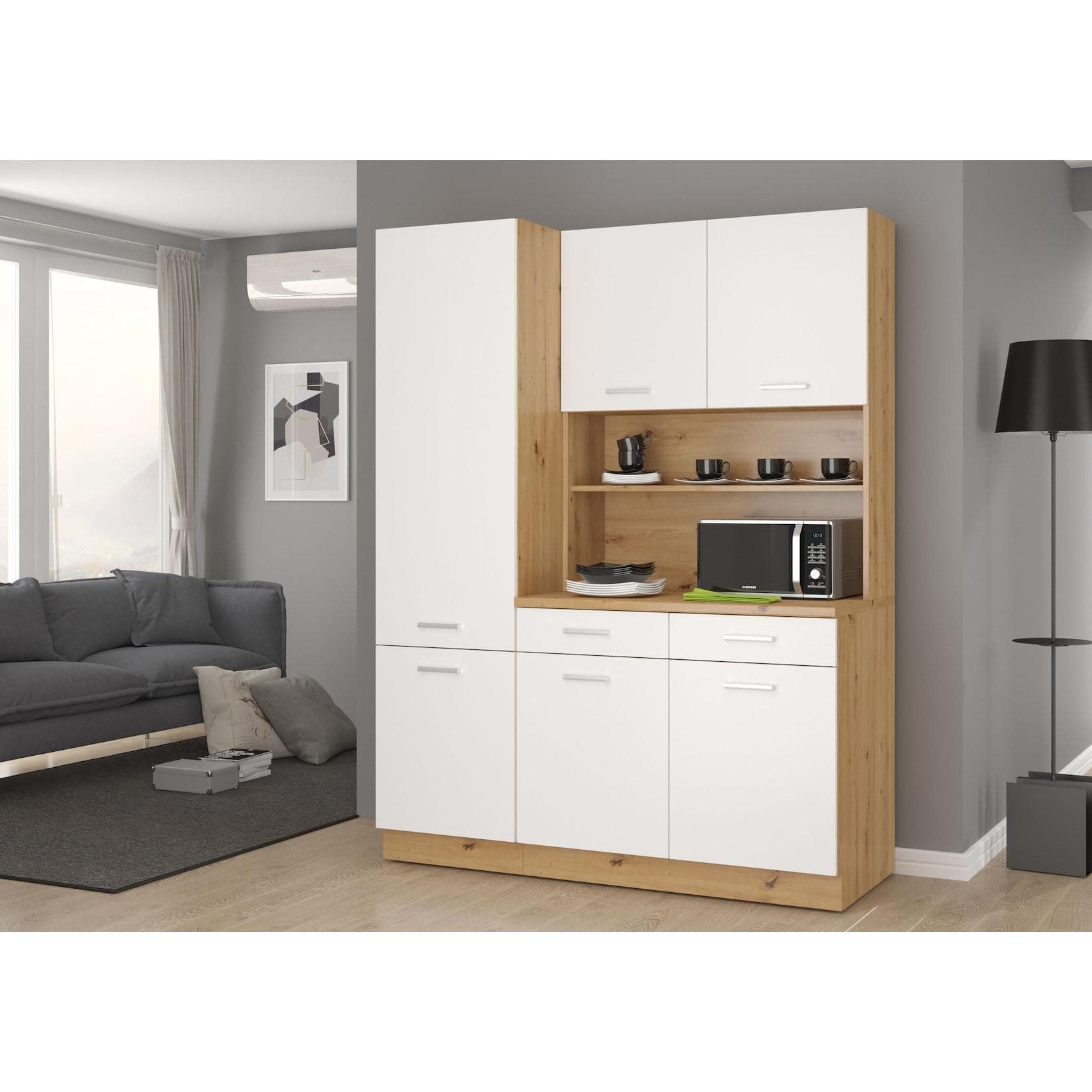 Küchen-Preisbombe Buffet Küche Mario 150cm Weiss Eiche Modern