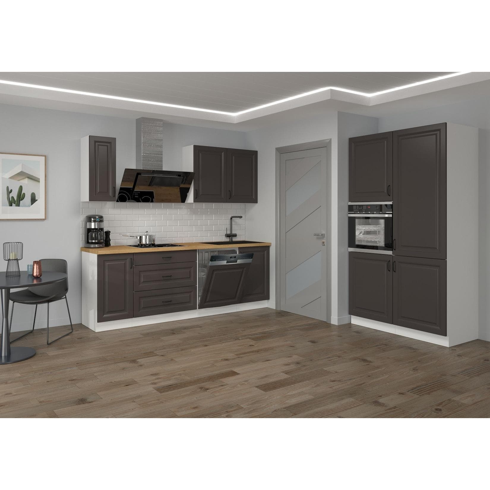 Landhaus Küche Stilo Grau Weiß Matt 230 + 120 cm Küchenzeile