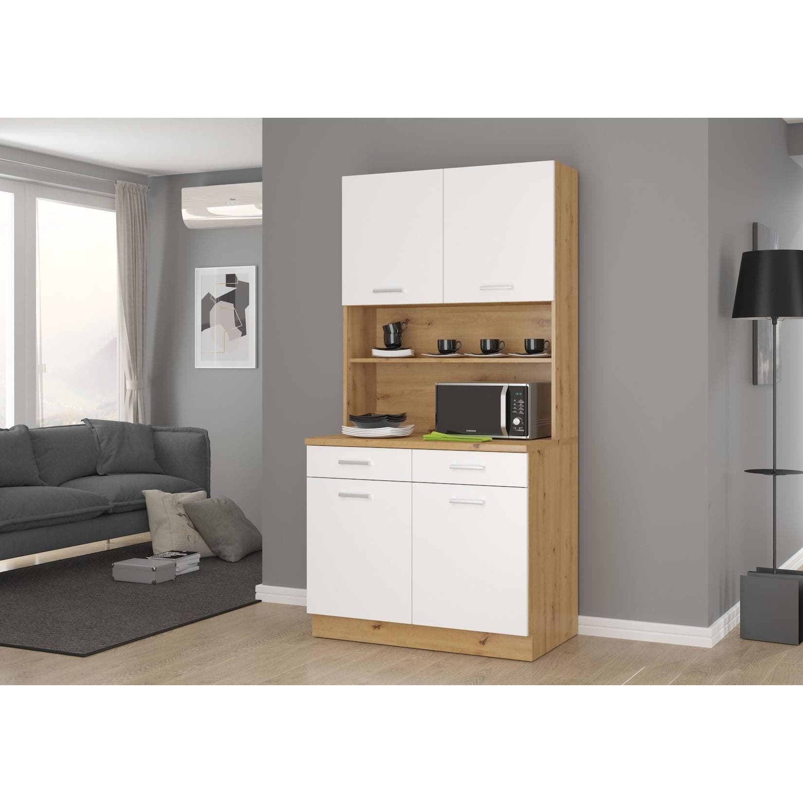Buffet Küche Mario 100cm Weiss Eiche Artisan Modern