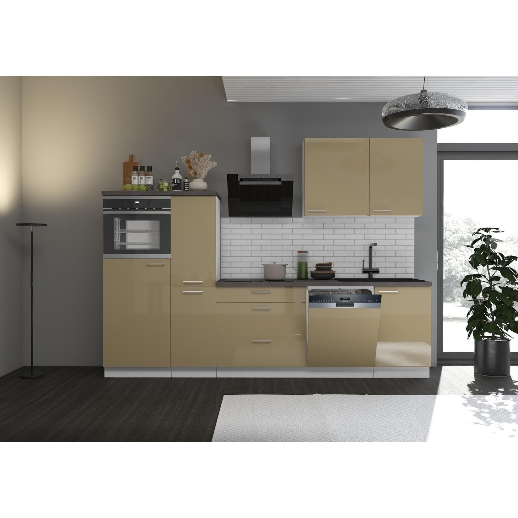 Küche Lara Hochglanz Cappuccino/Weiss 280cm Einbauküche