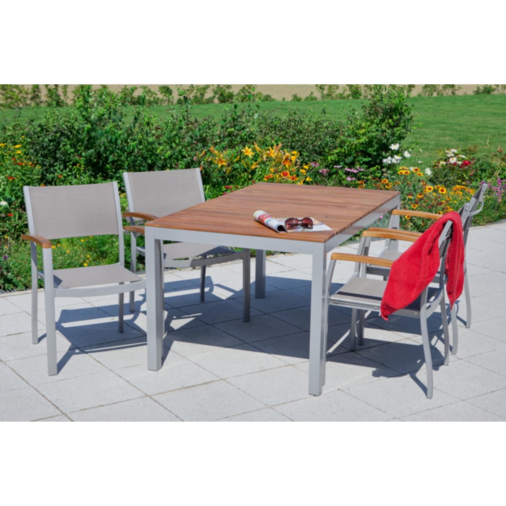 MERXX Garten-Essgruppe Naxos 5-tlg. Beige Aluminium Akazie