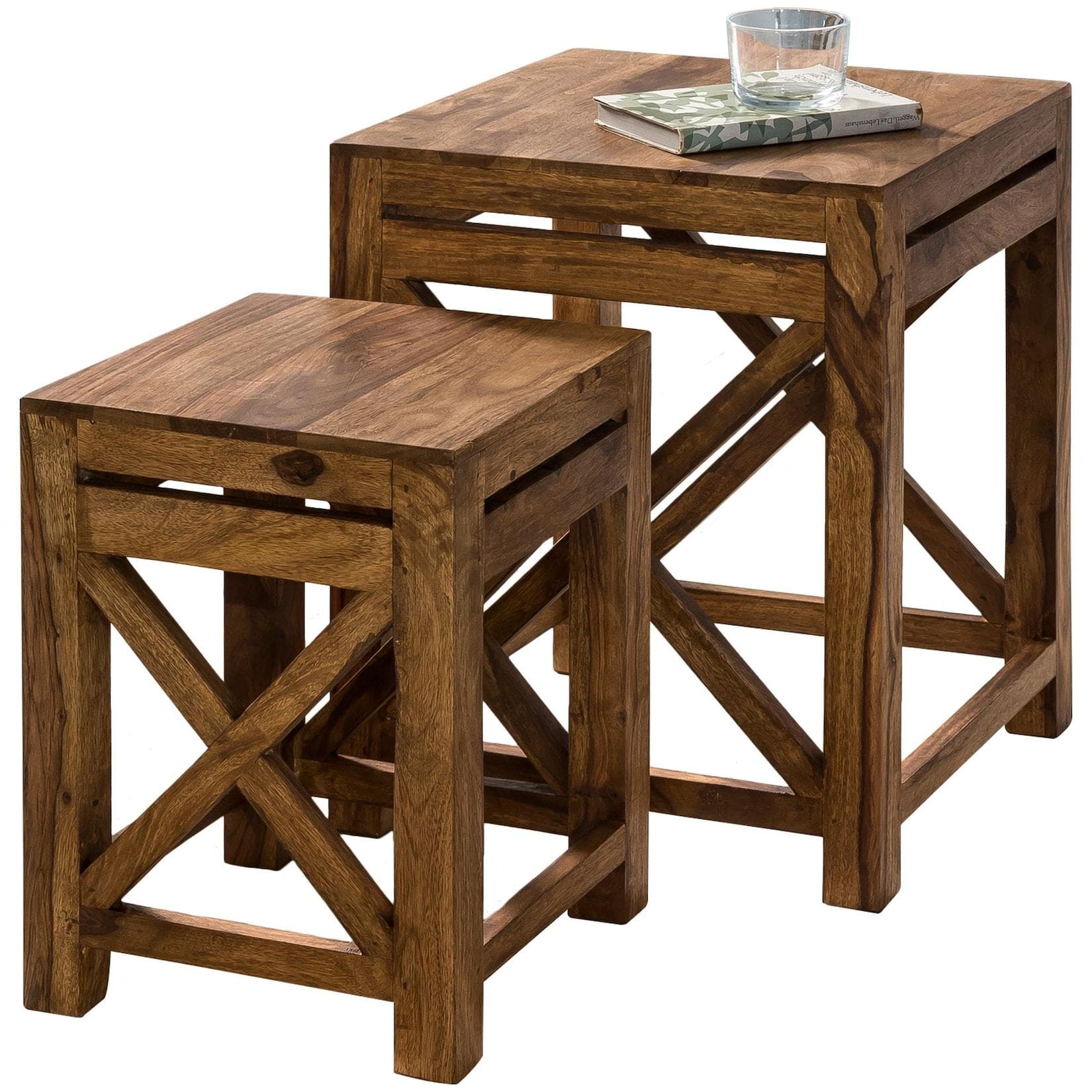 Sheesham Holz Beistelltisch Set - Modernes Design für Ihr Wohnzimmer