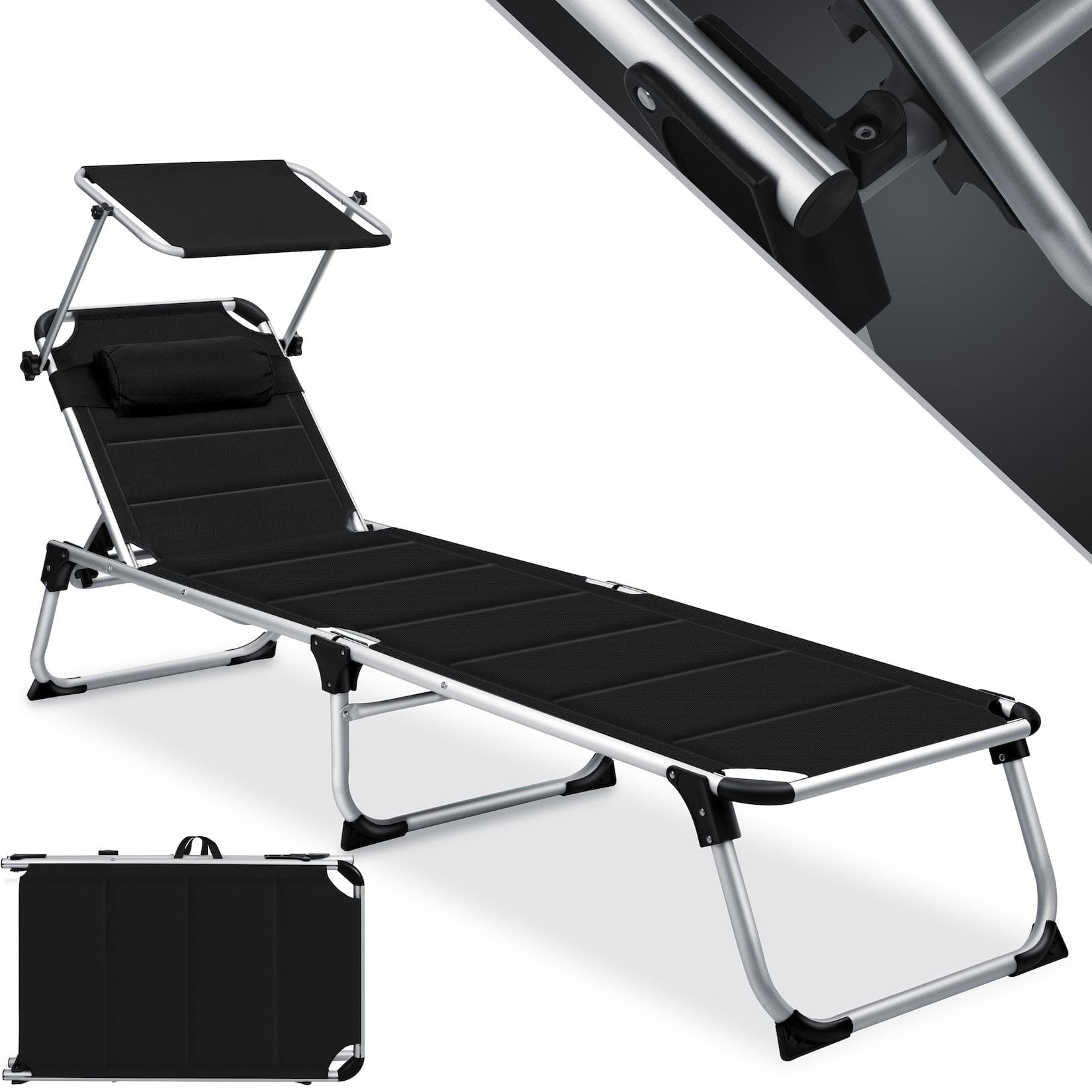 KESSER Sonnenliege SUN mit Dach Schwarz Klappbar Aluminium