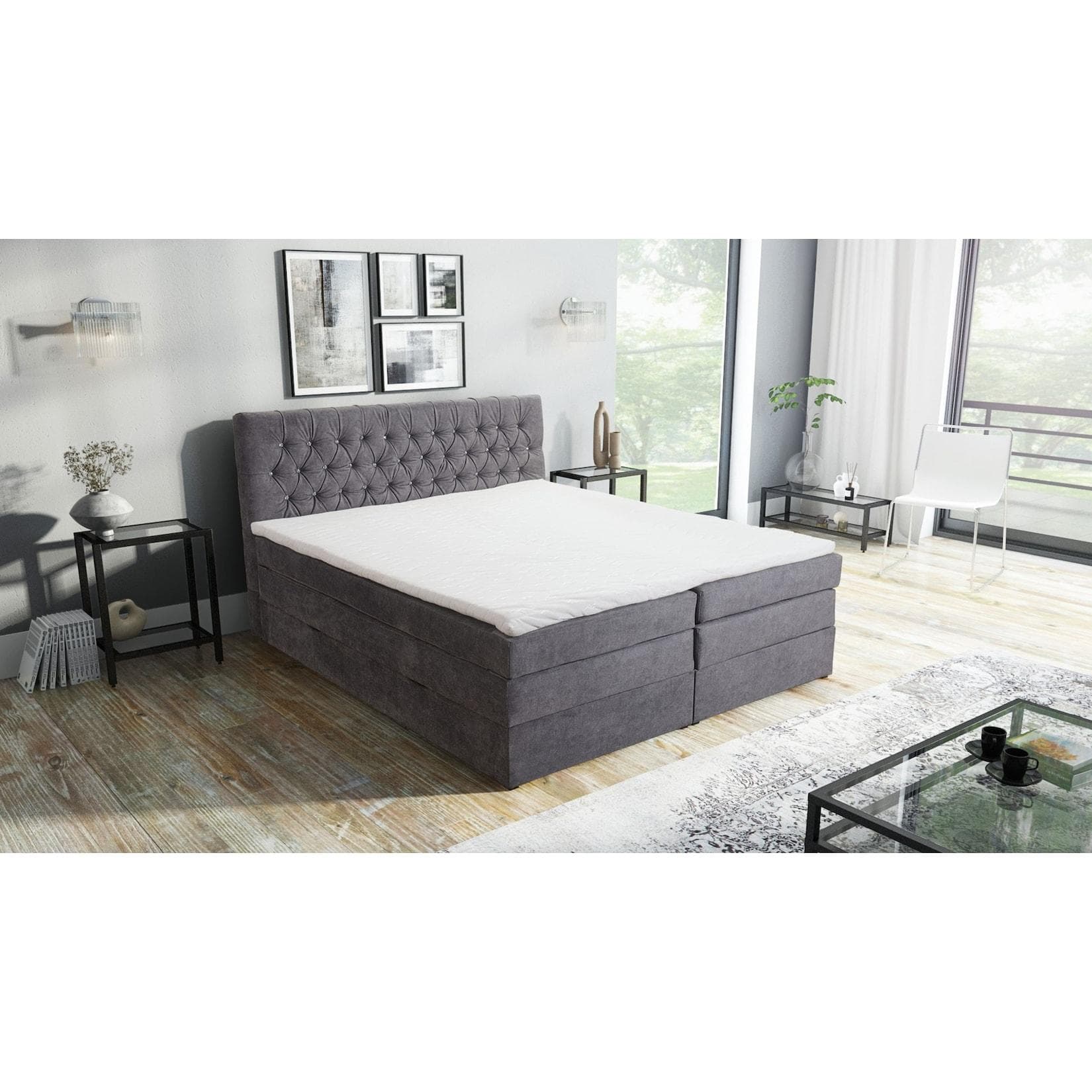 Küchen-Preisbombe Malton Boxspringbett Anthrazit mit Topper und Bettkasten