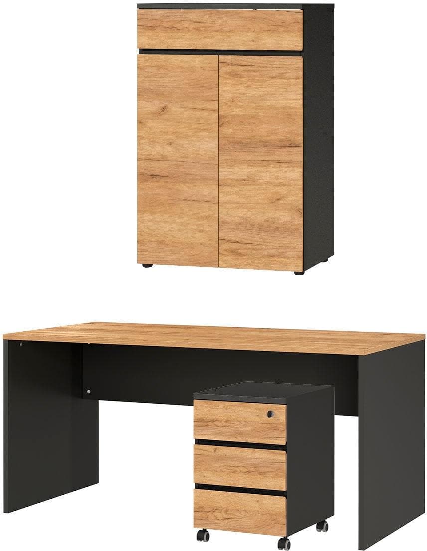 Germania Lissabon Büromöbel-Set mit Rollcontainer und Holzdekor