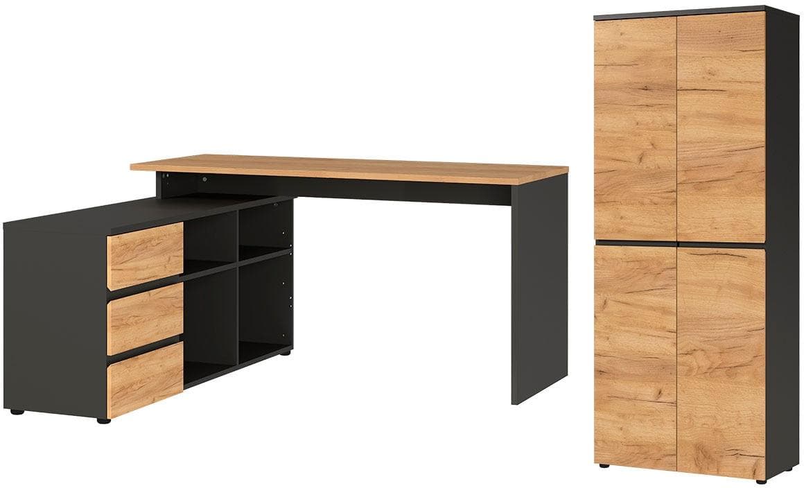 Büromöbel-Set GERMANIA Lissabon Braun Graphit Eiche Nachbildung