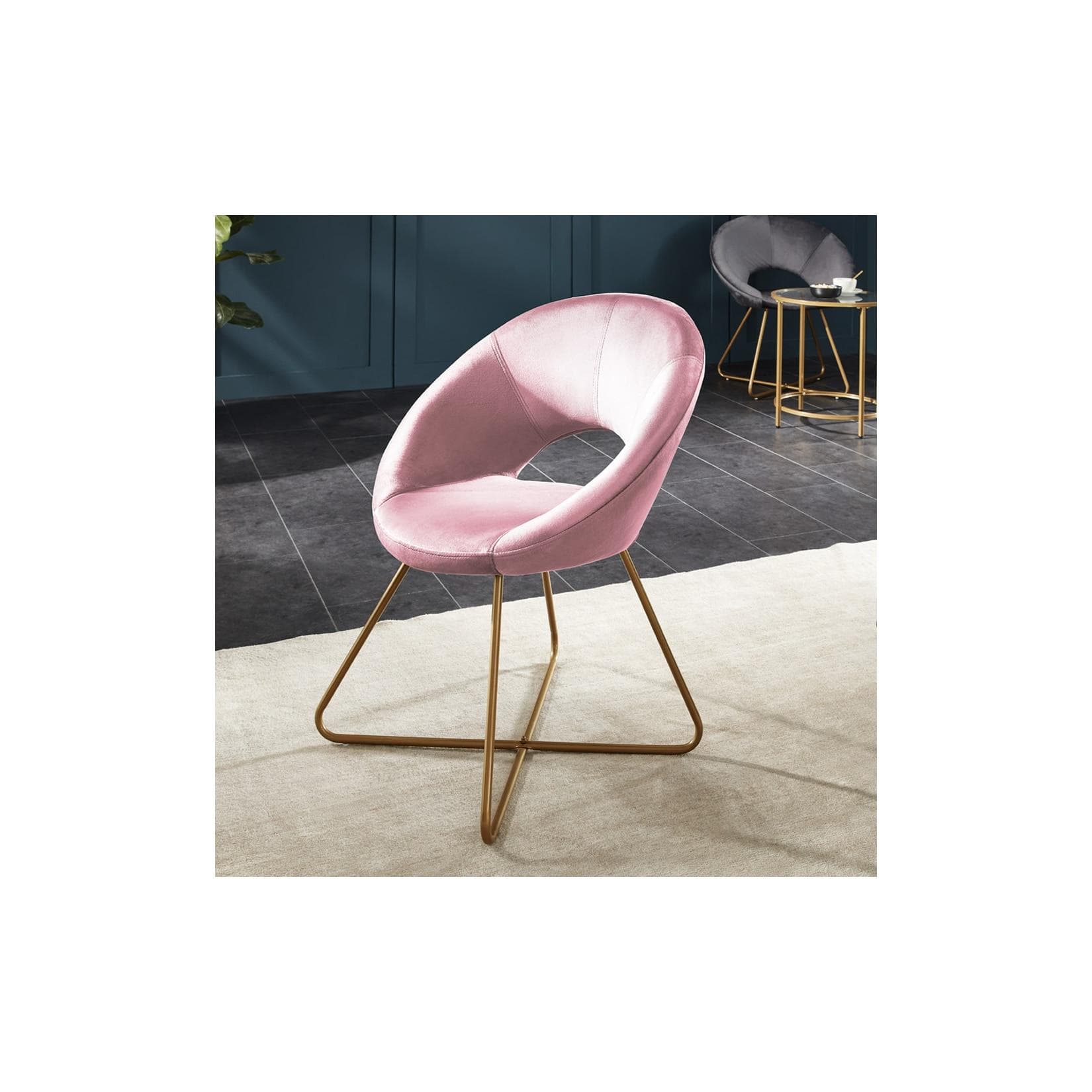 HOME DELUXE Samtstuhl SELESA mit Beistelltisch - Rosa