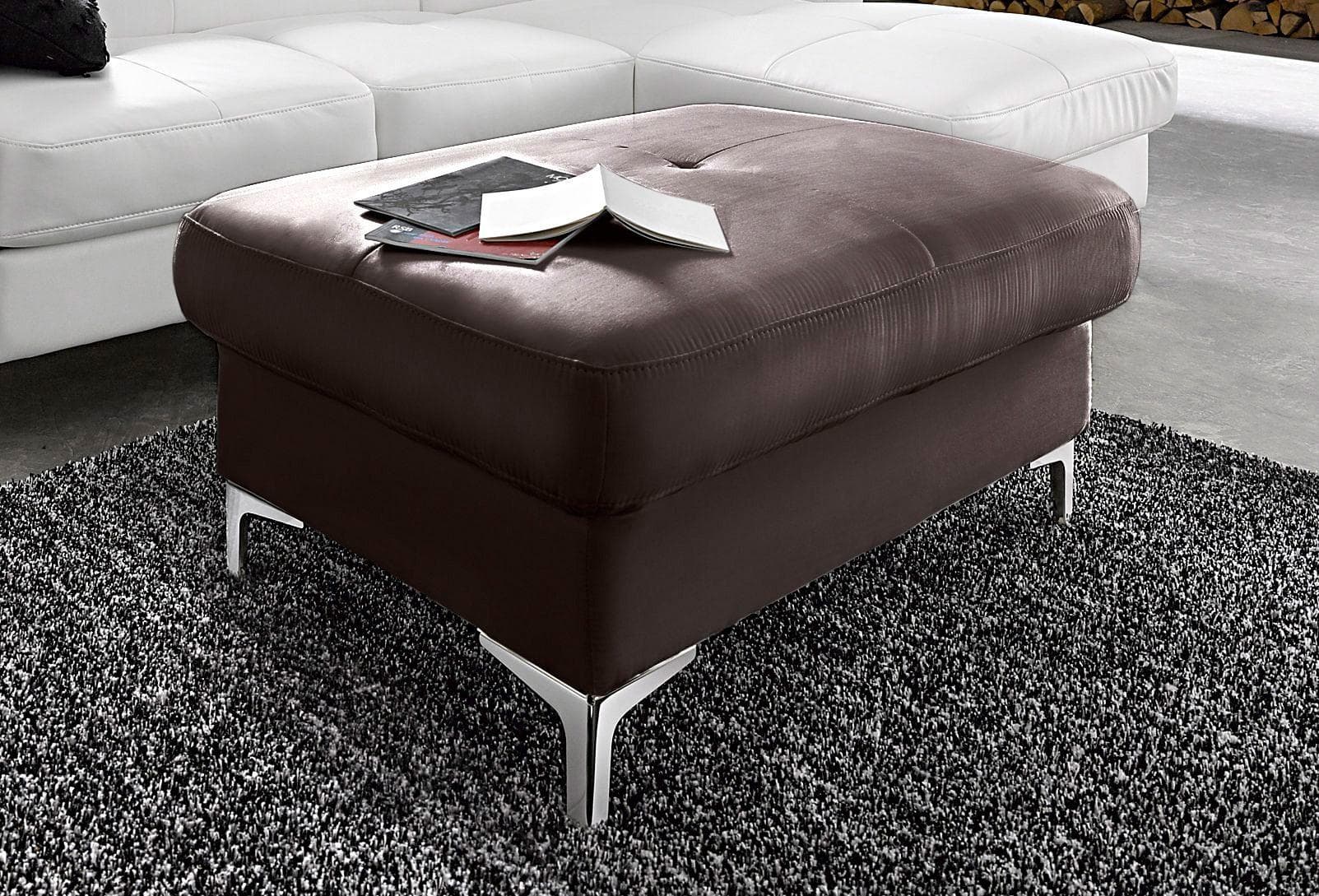 COTTA Hocker Sammy Braun Leder Polsterhocker
