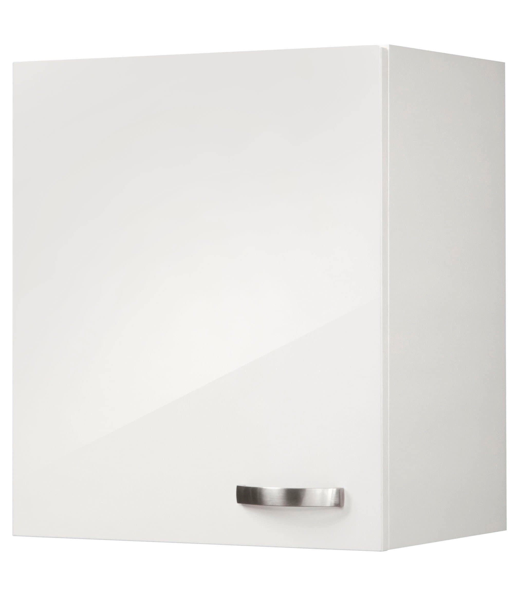 OPTIFIT Agos Hängeschrank Weiß mit Glanzfronten und Edelstahlgriff