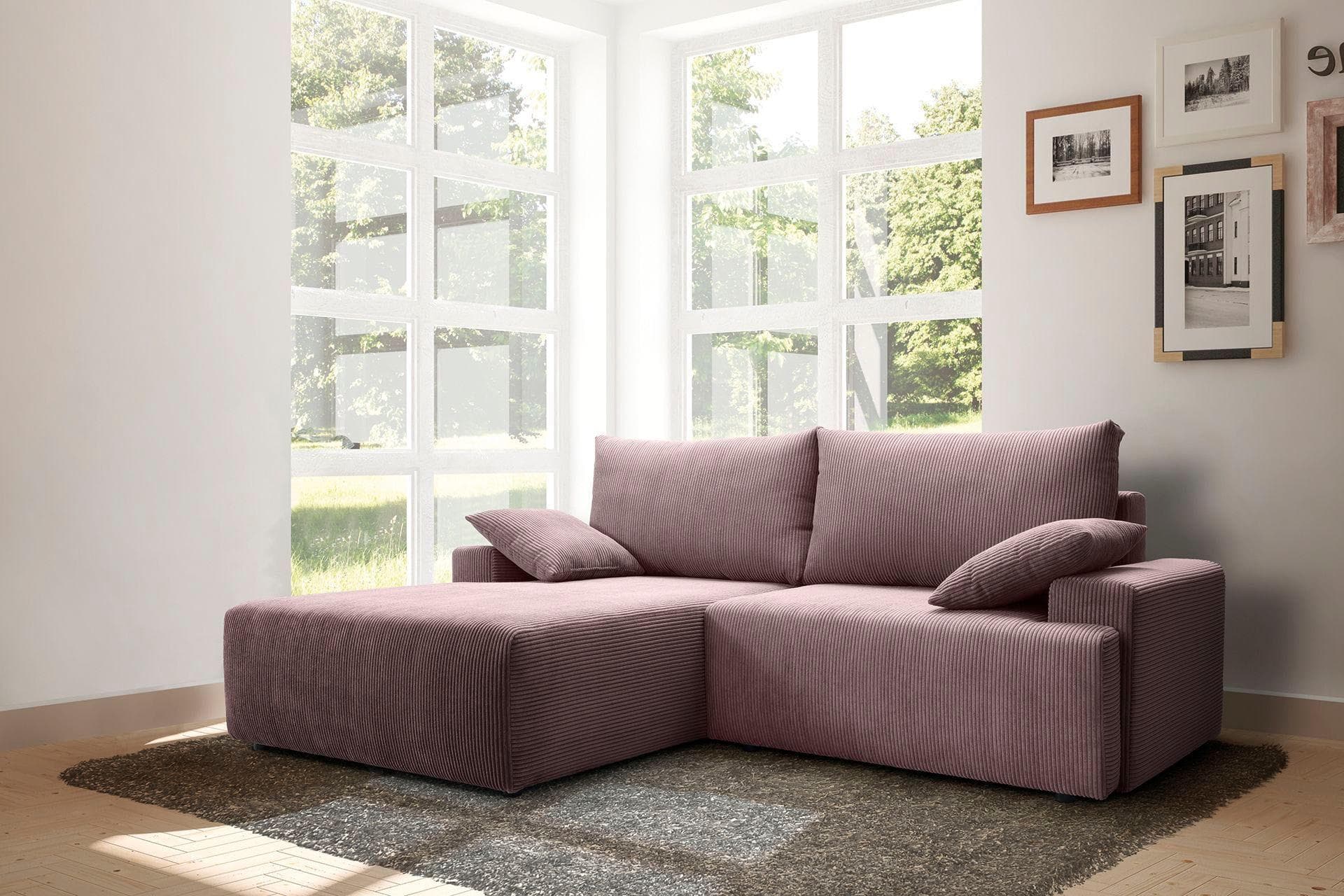 EXXPO Ecksofa Orinoko Rosa L-Form mit Bettfunktion