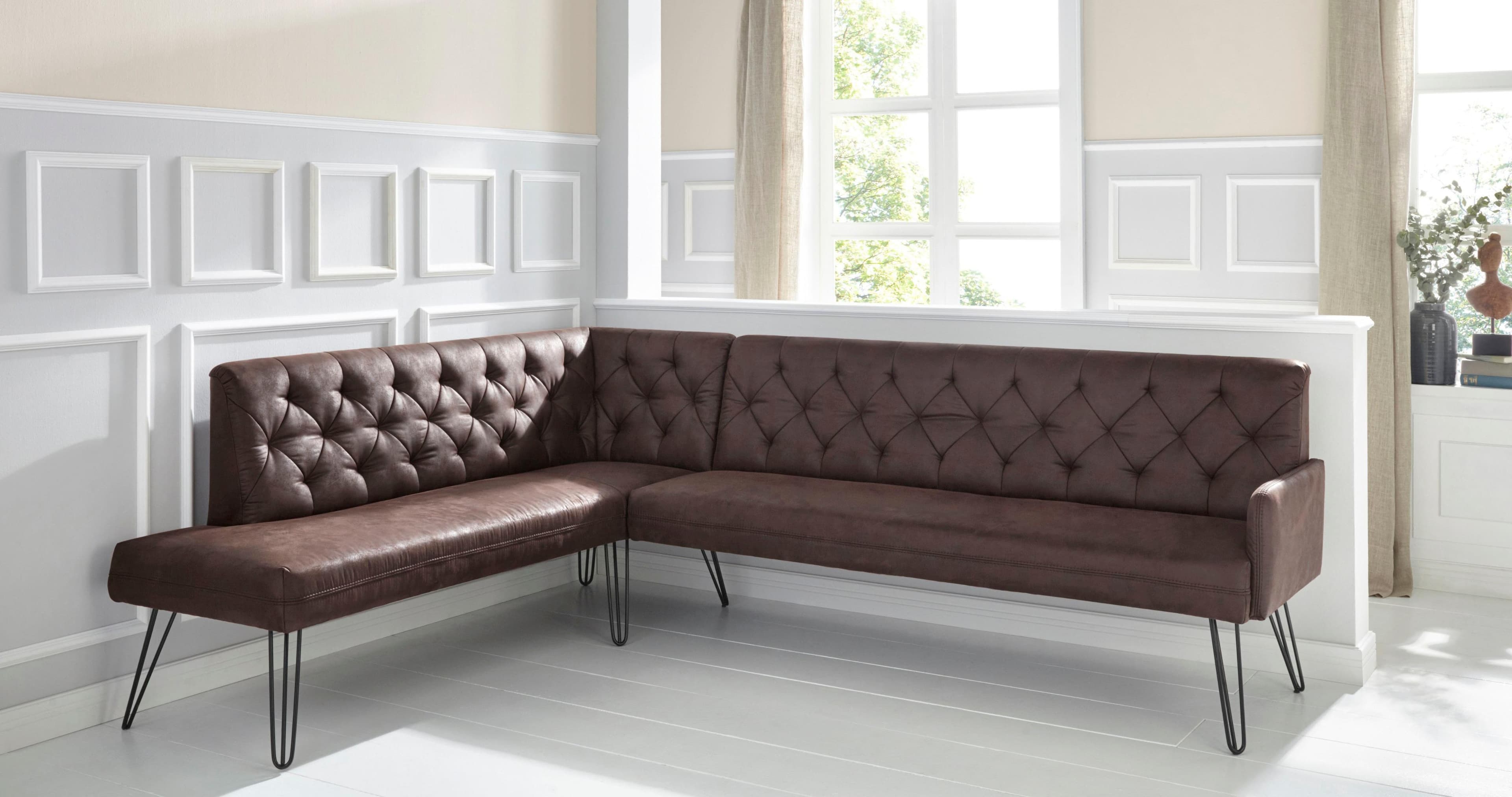 EXXPO Eckbank Doppio Chesterfield Optik Braun Schwarz