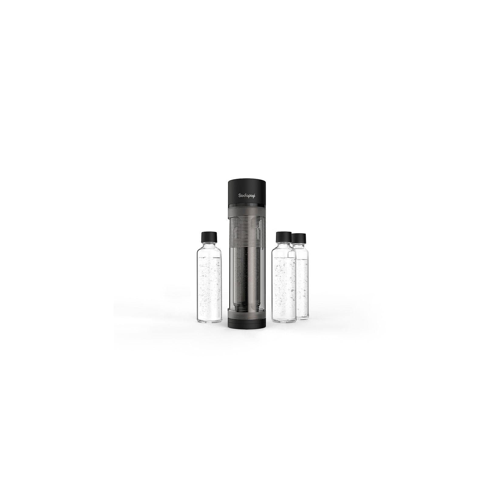 SODAPOP Wassersprudler Logan matt schwarz mit Glasflaschen und CO2-Zylinder