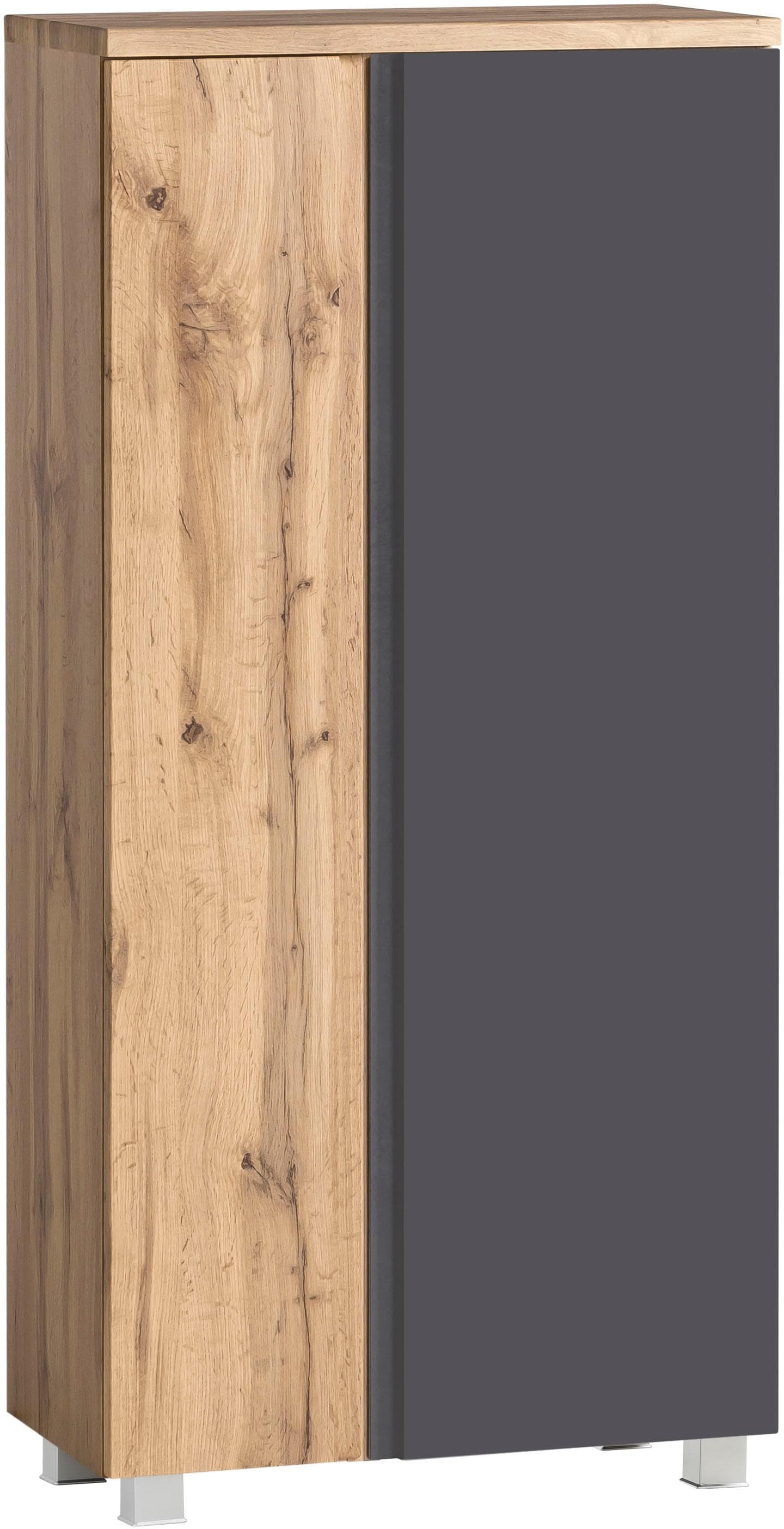 Midischrank WELLTIME Sölden Grau Matt Grau 2 Türen 8 Böden
