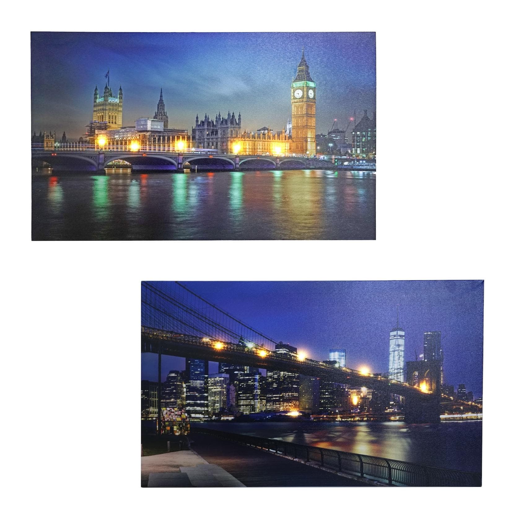 MCW 2er-Set LED-Leinwandbild 40x60cm Bridges mit Timer