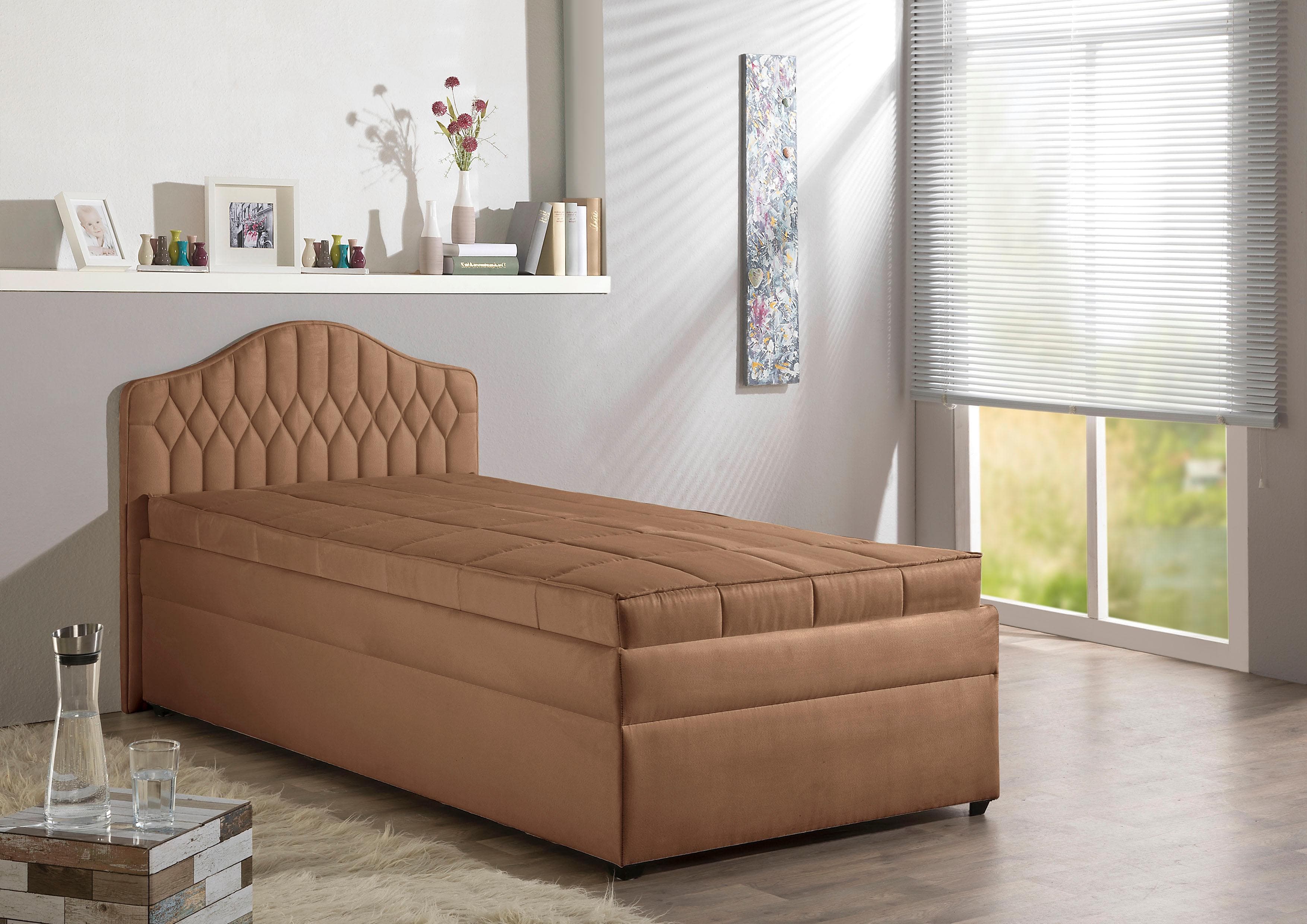 Polsterbett mit Federkernmatratze und Bettkasten in Cappuccino