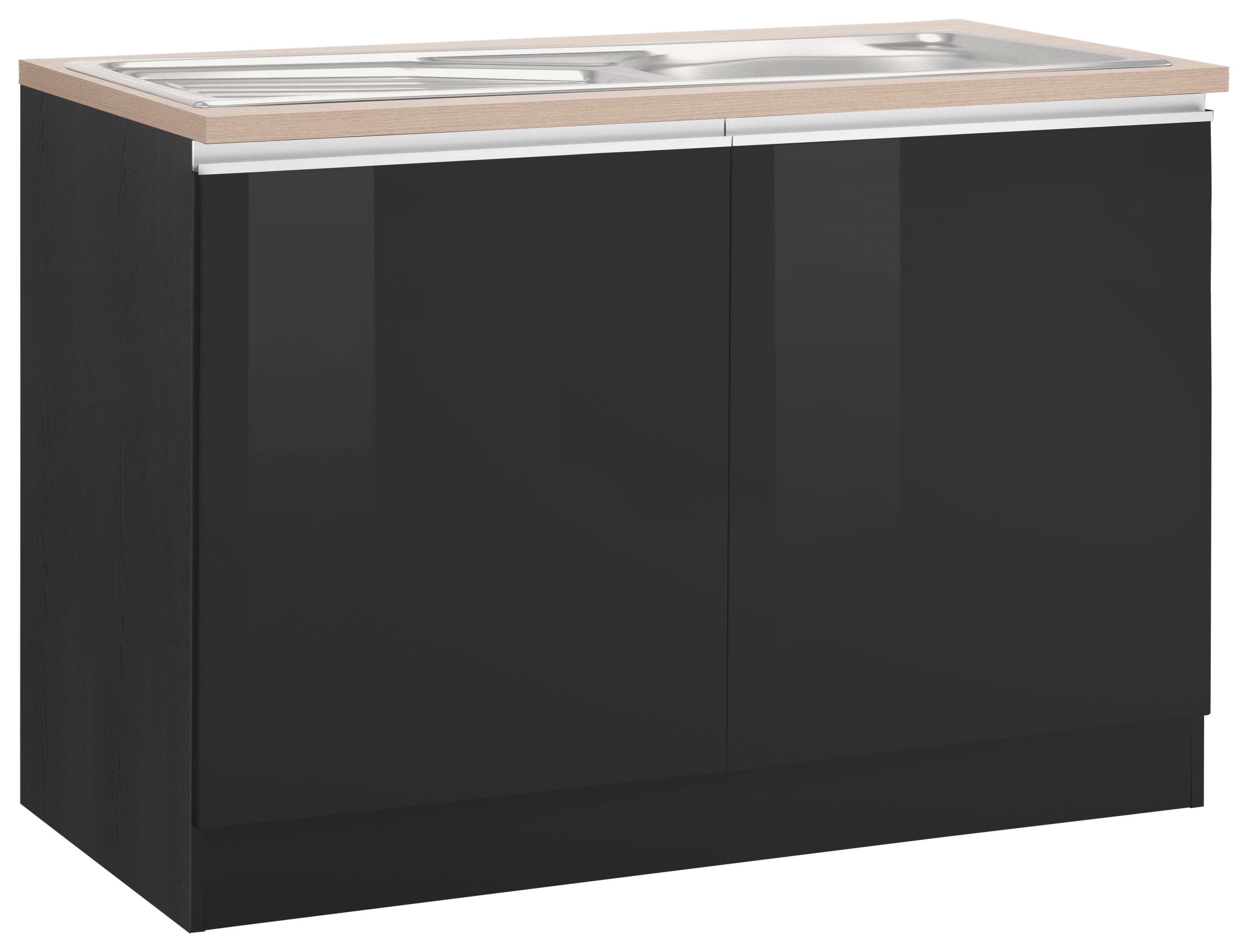KOCHSTATION Spülenschrank KS-Ohio Grau Hochglanz mit Edelstahl-Spüle