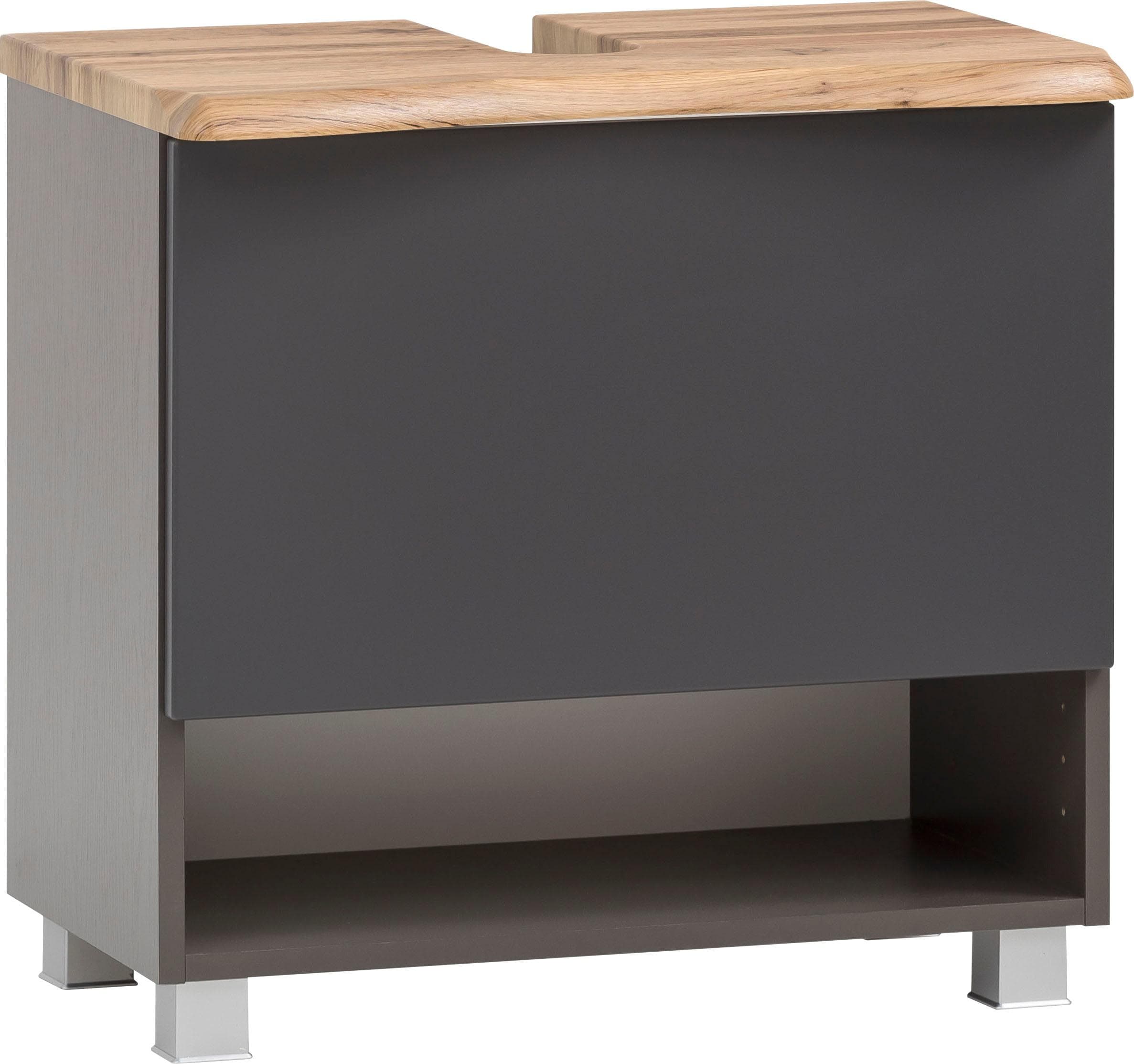 Welltime Waschbeckenunterschrank Stubach Grau MDF mit Vollauszug