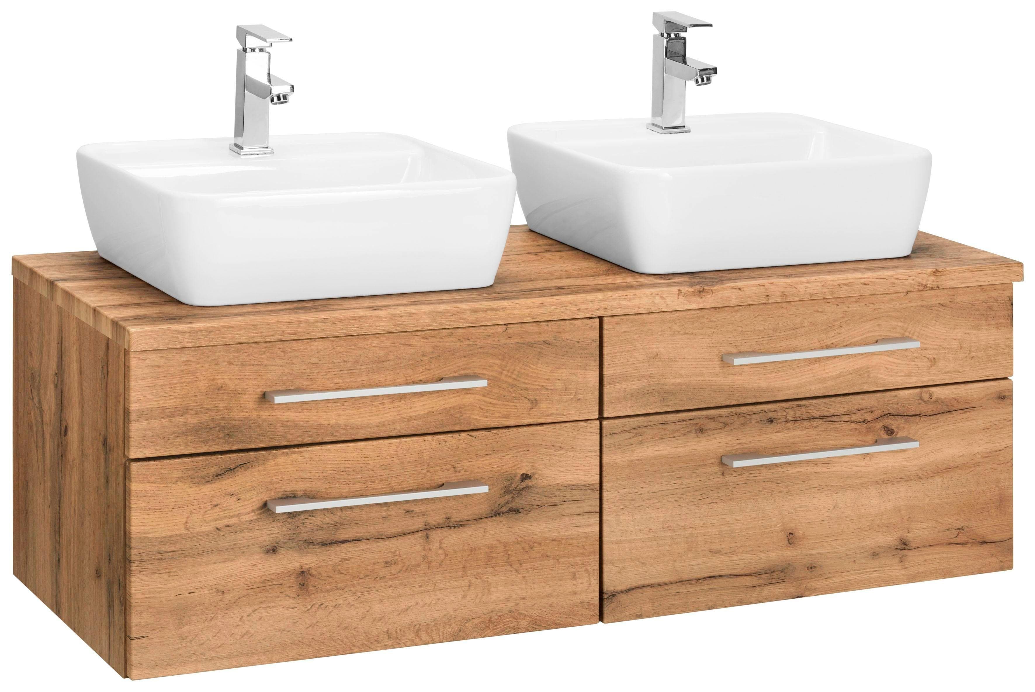WELLTIME Davos Waschbeckenunterschrank braun Eicheoptik mit Waschbecken