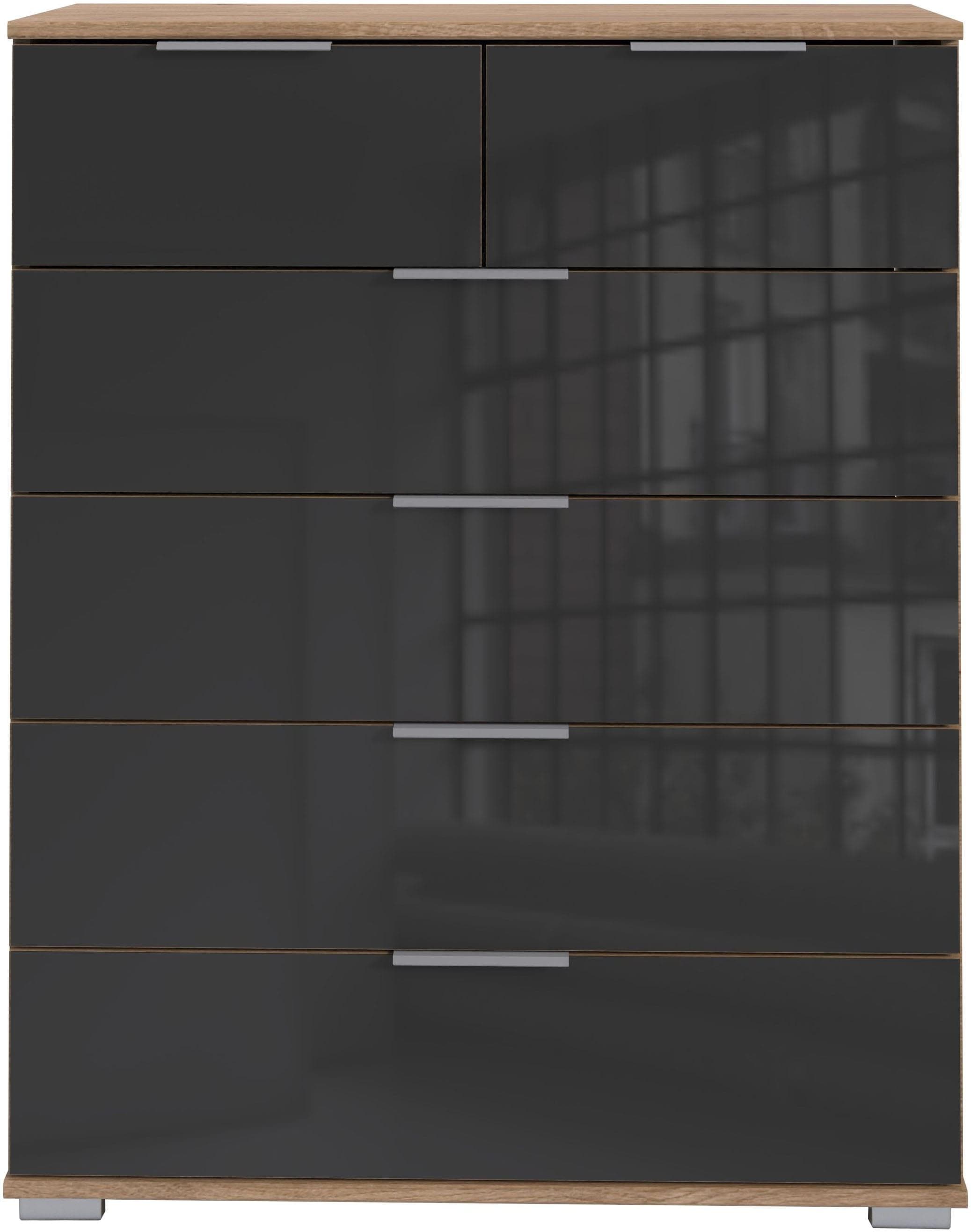 WIMEX Schubkastenkommode Easy Grau Plankeneichefarben Glasfront