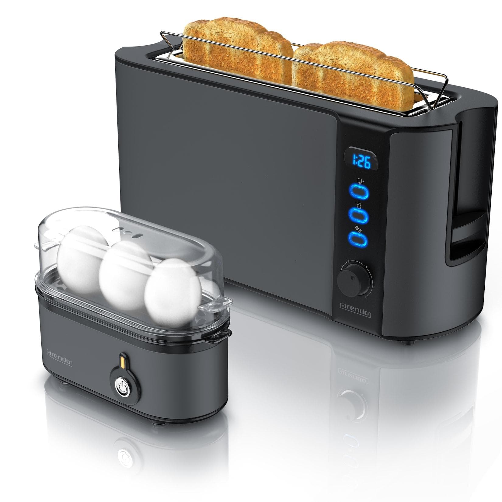 Arendo Frühstücksset Grau - Edelstahl Toaster & Eierkocher
