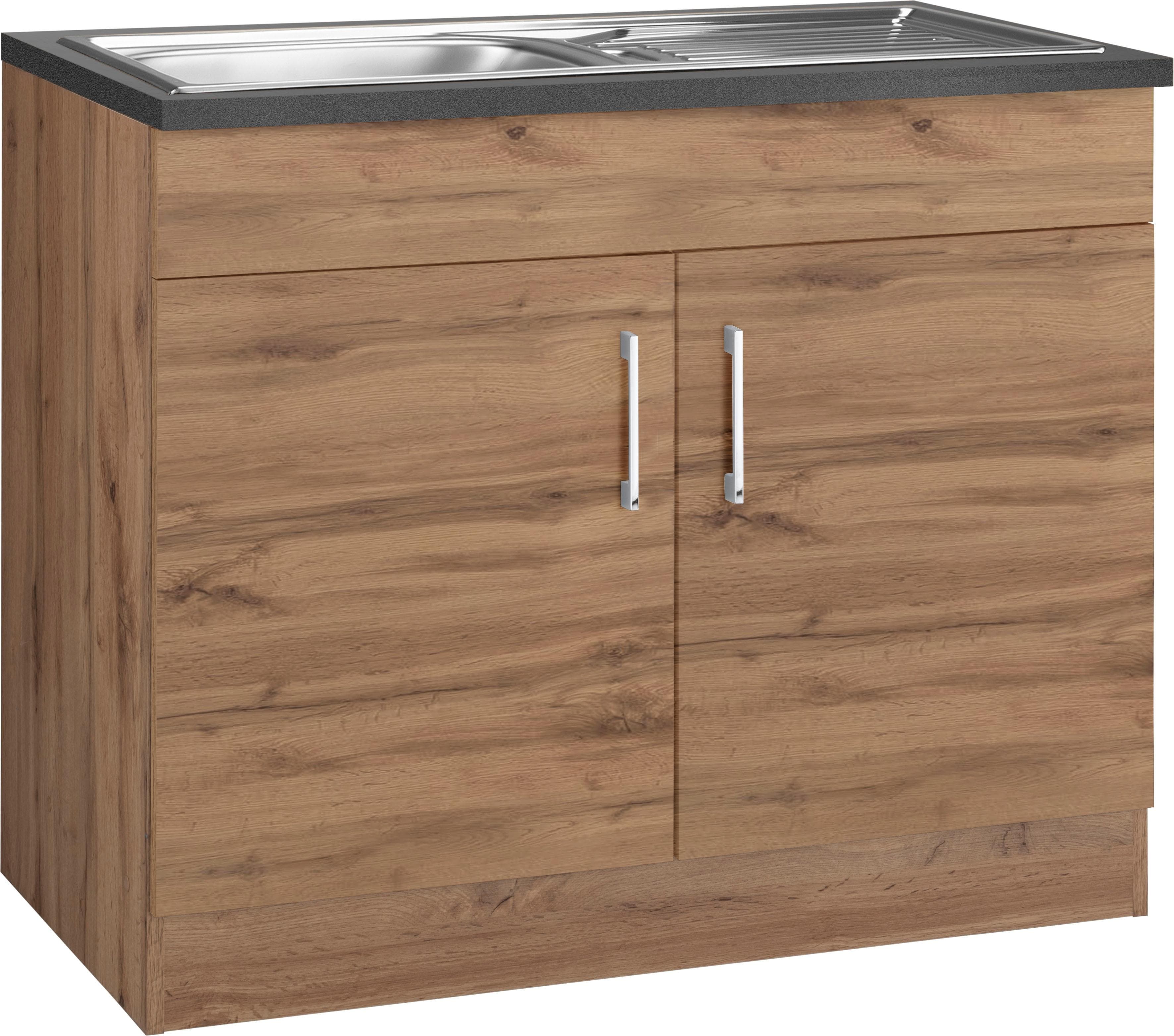 Kochstation Spülenschrank KS-Colmar 100cm Wotaneiche mit Spüle