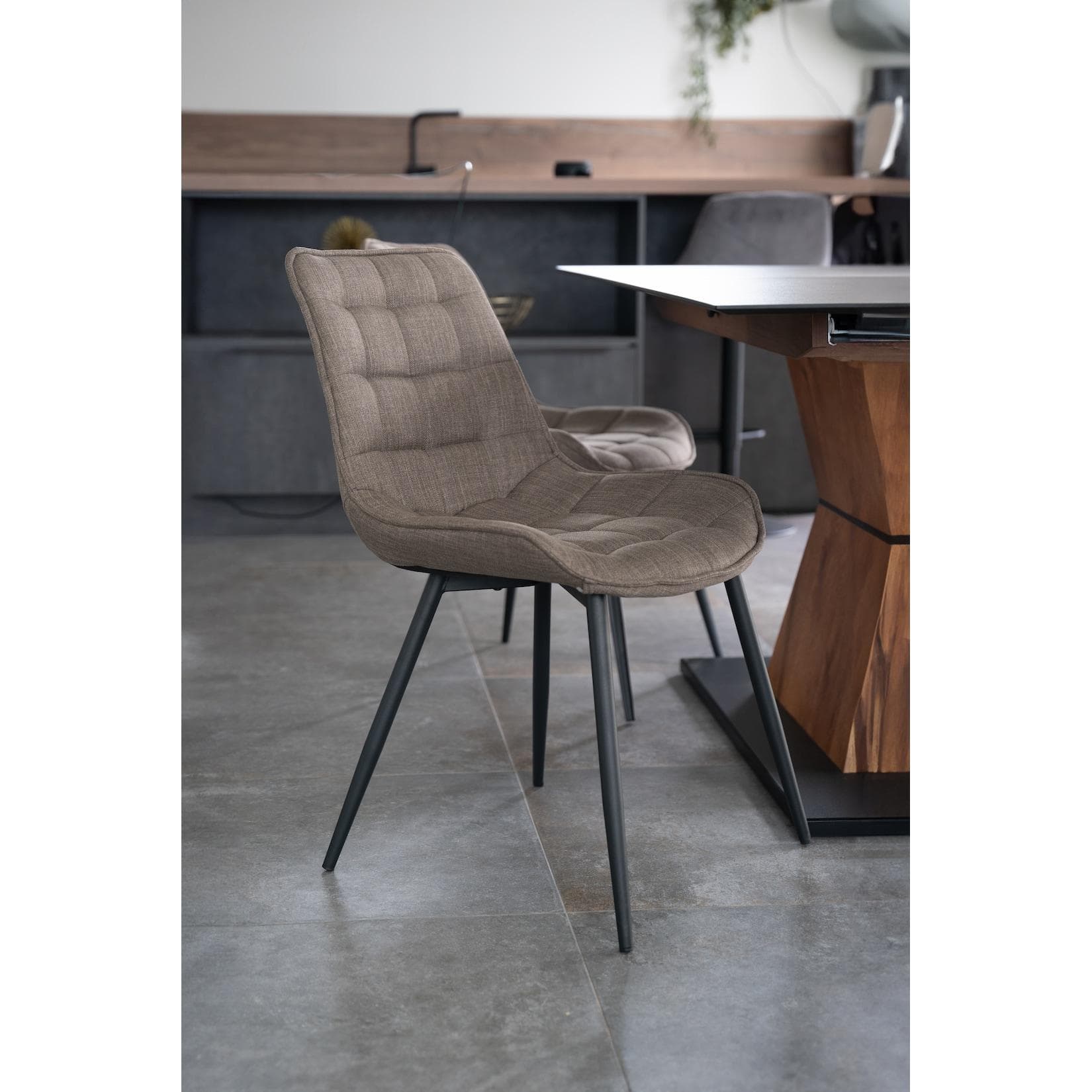 HOME DELUXE Polsterstuhl Esszimmer IKALO 2er Set Grau-Braun Webstoff